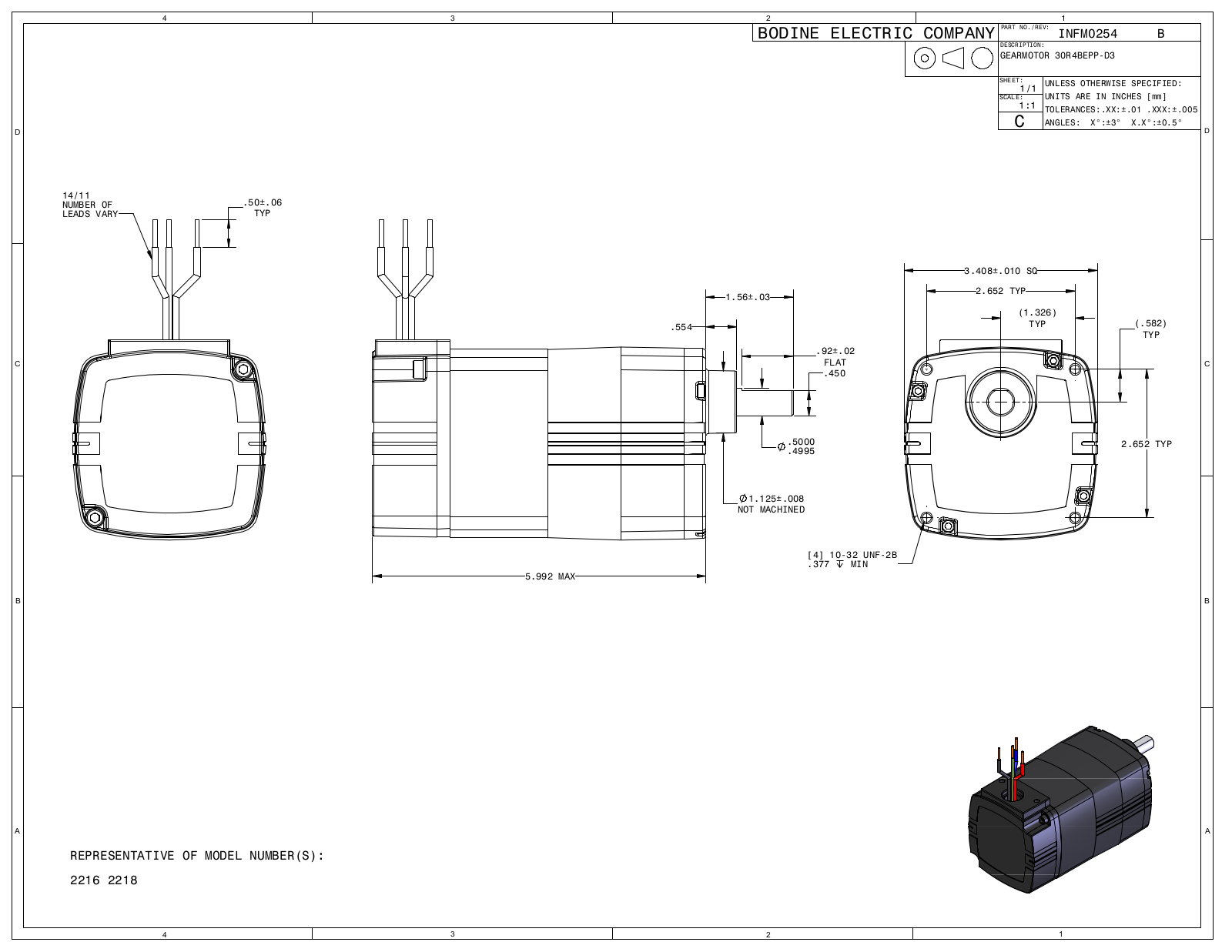 Bodine 2216, 2218 Reference Drawing