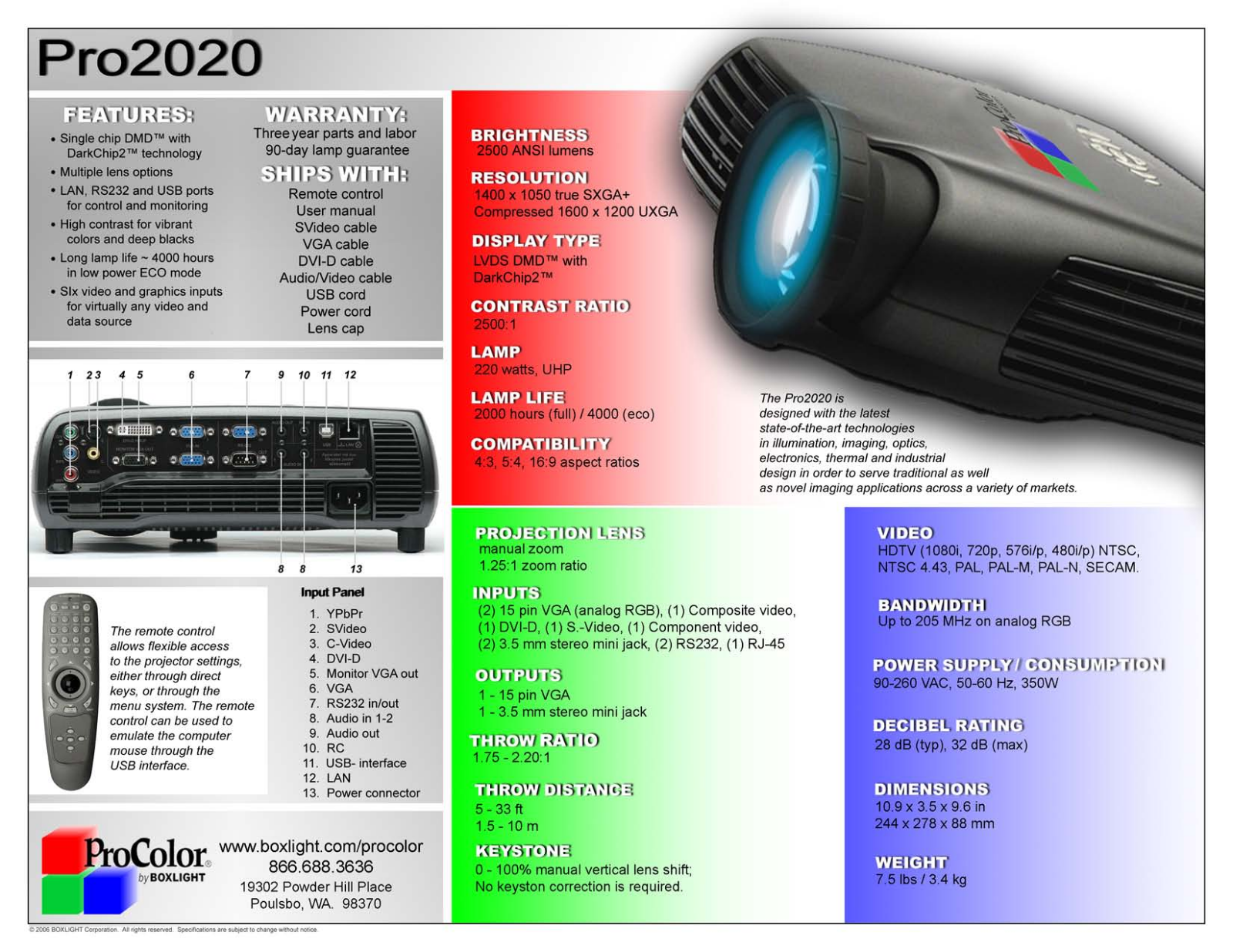 Boxlight Pro2020 Product Sheet