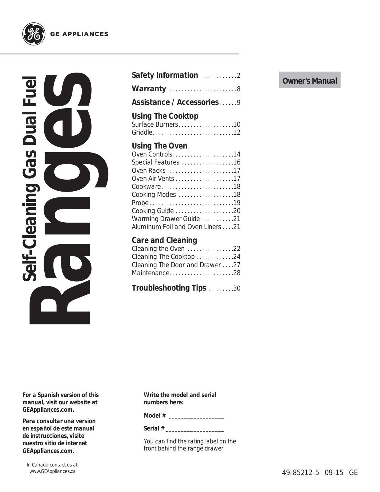 General Electric CGU366SEHSV User Manual