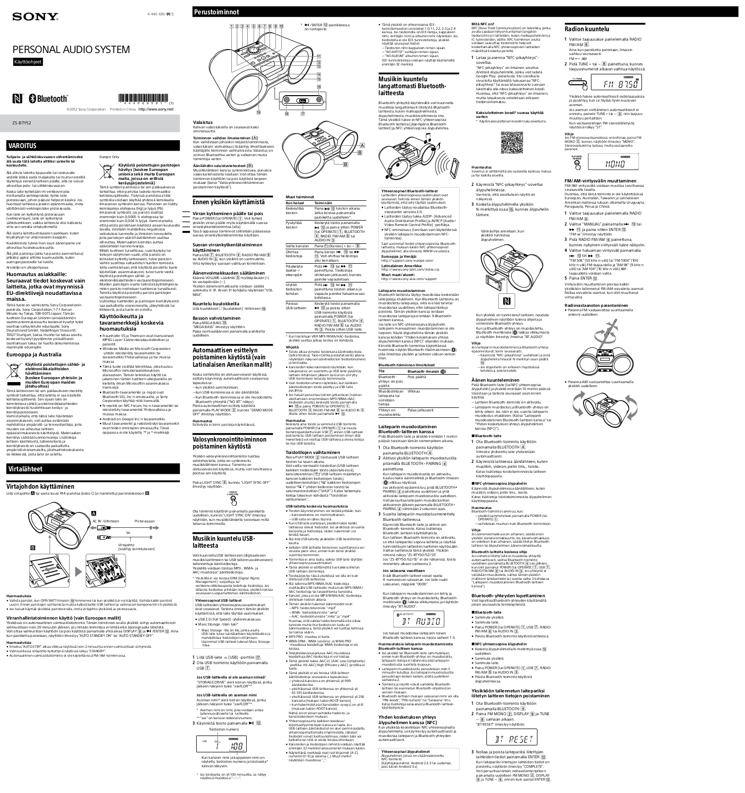 Sony ZS-BTY52 Operating Instructions