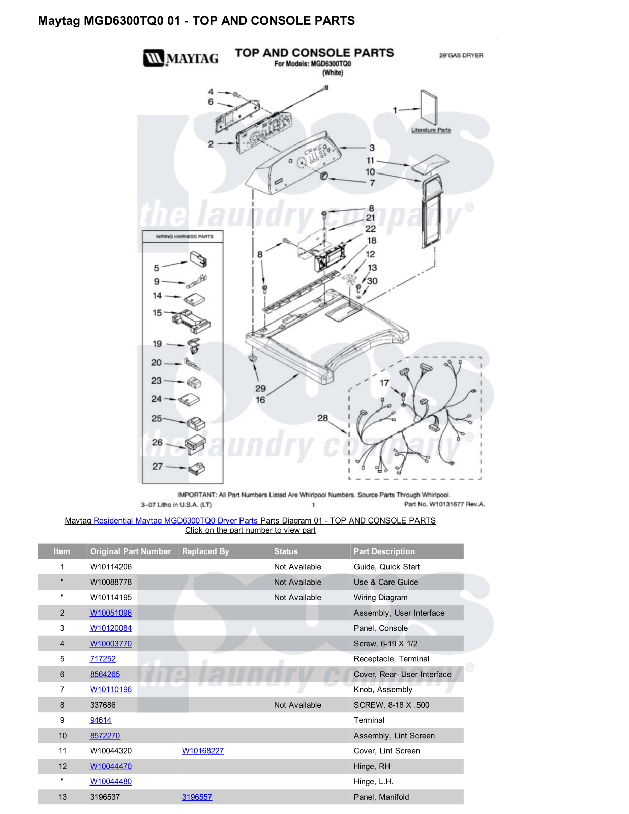 Maytag MGD6300TQ0 Parts Diagram