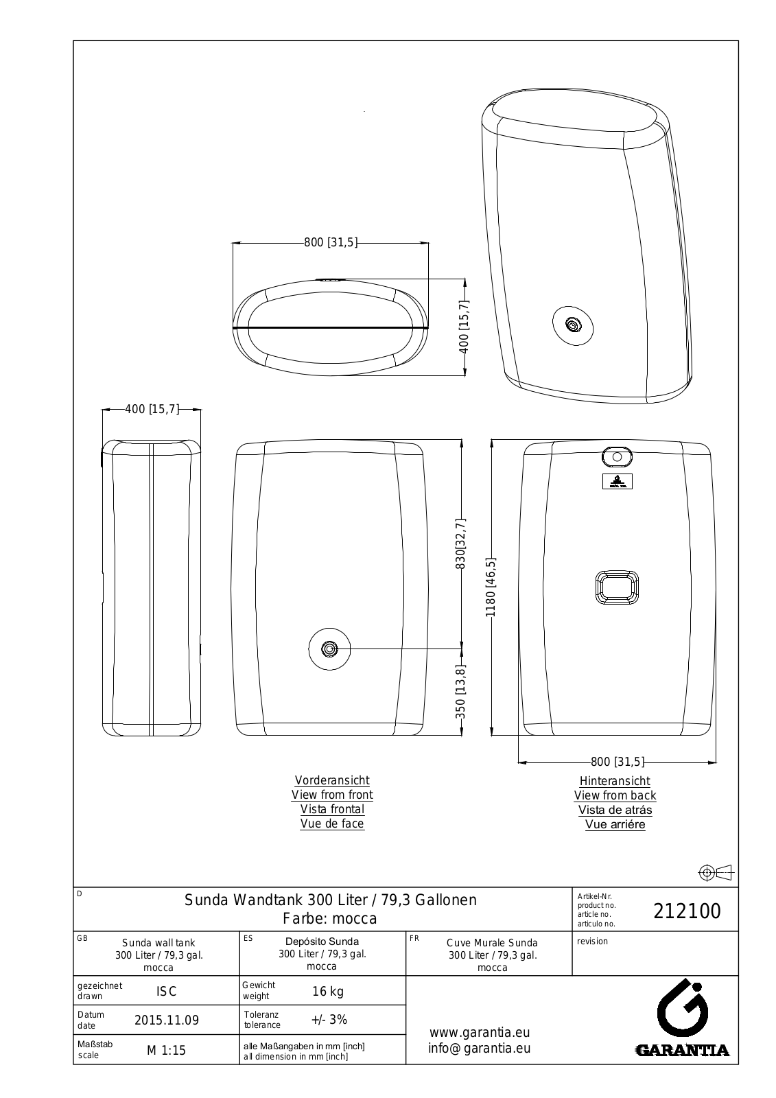 Garantia Sunda Wandtank 300 Liter Schematic