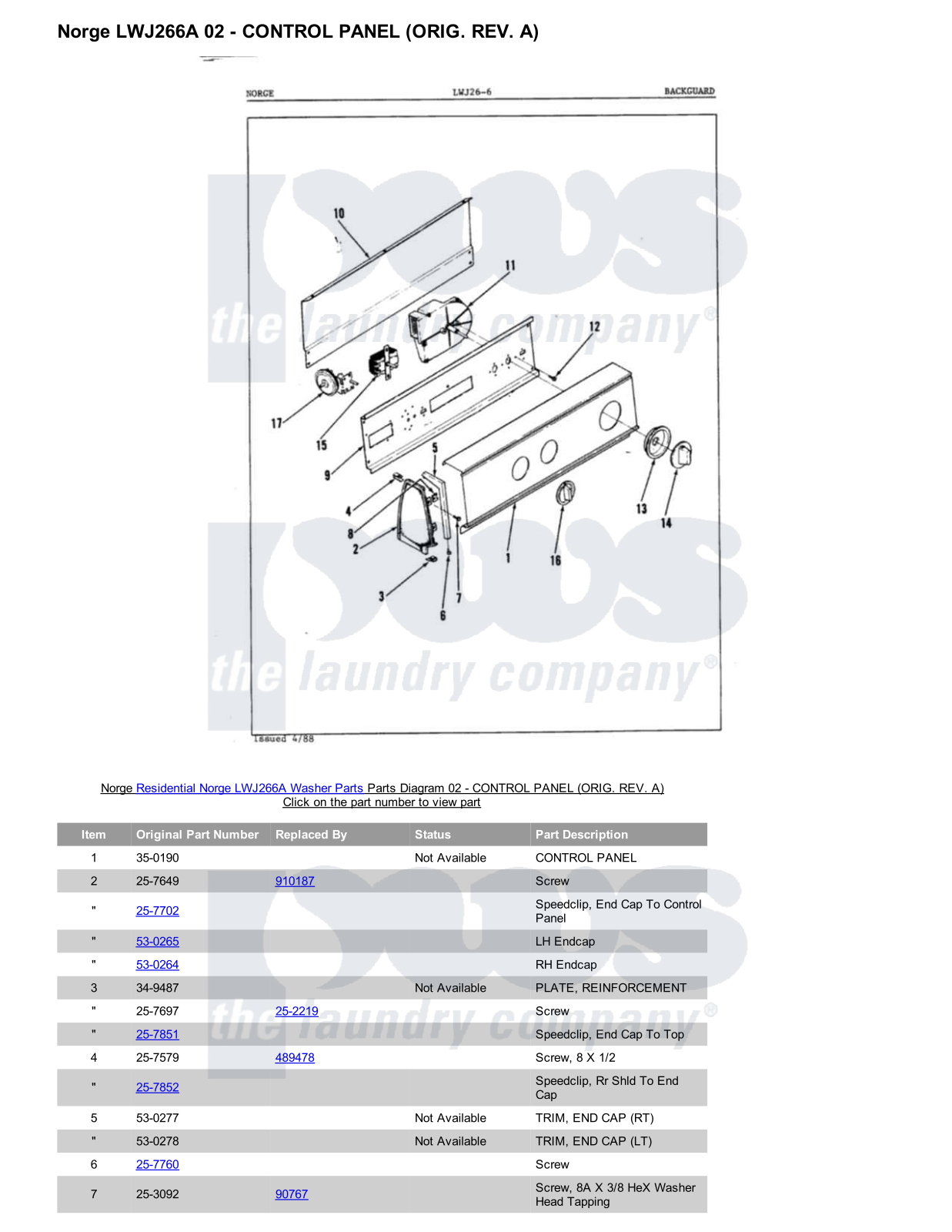 Norge LWJ266A Parts Diagram