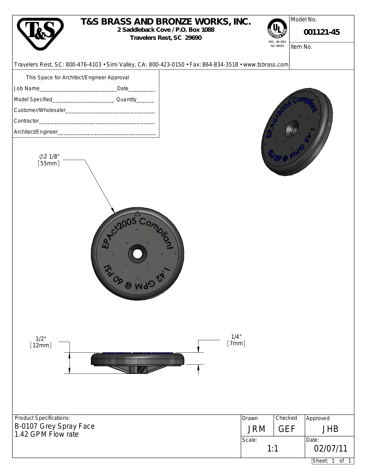 T&S Brass 001121-45 User Manual