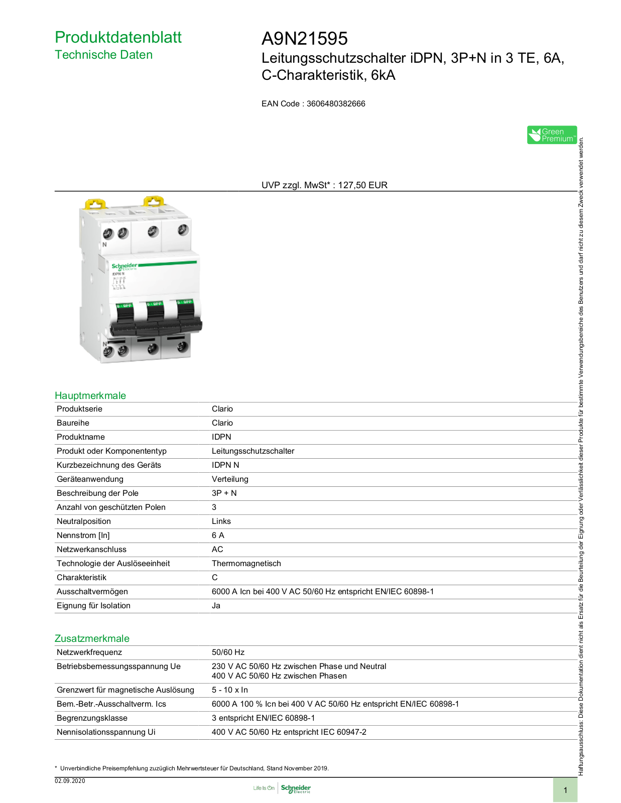 Schneider Electric A9N21595 Technische Daten