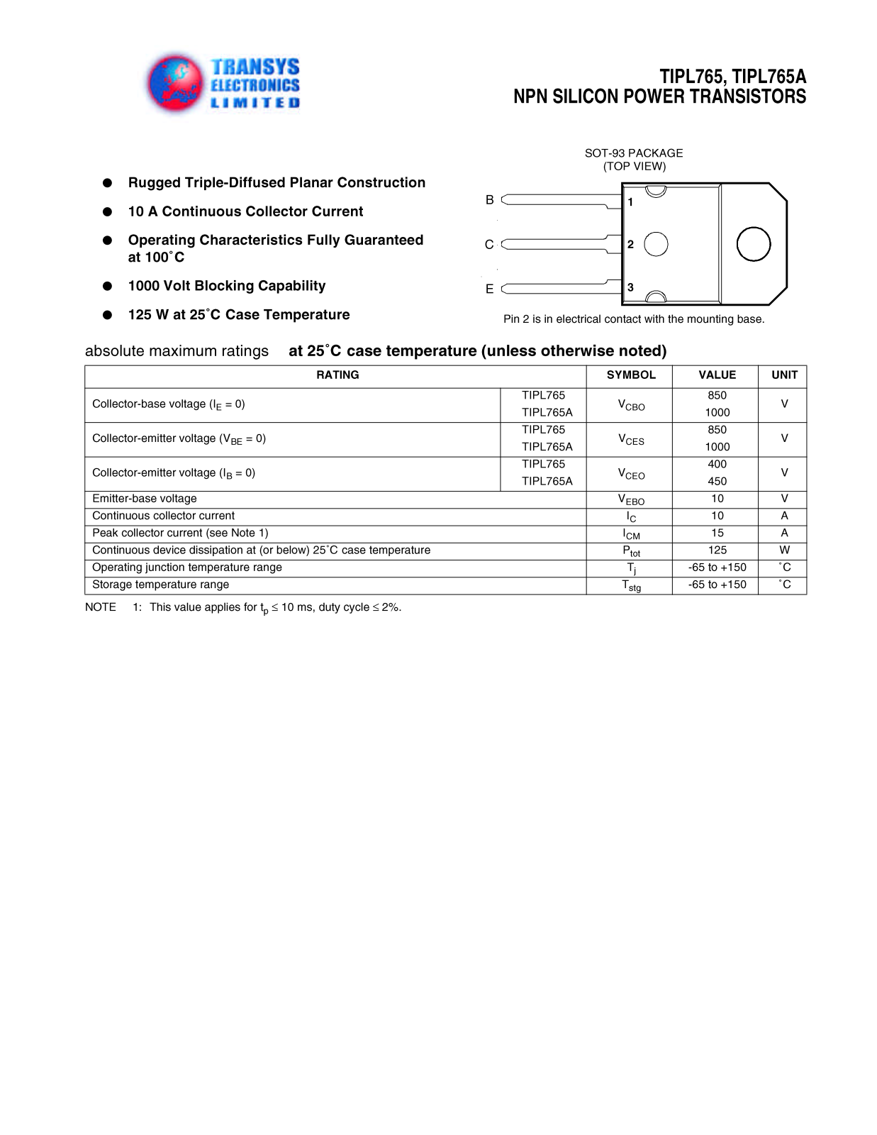 TEL TIPL765A, TIPL765 Datasheet