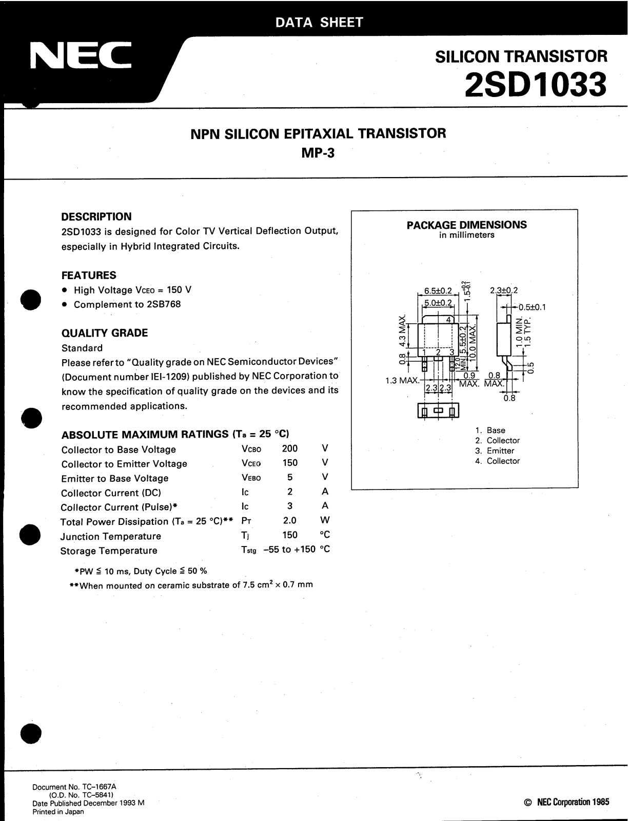 NEC 2SD1033 Datasheet