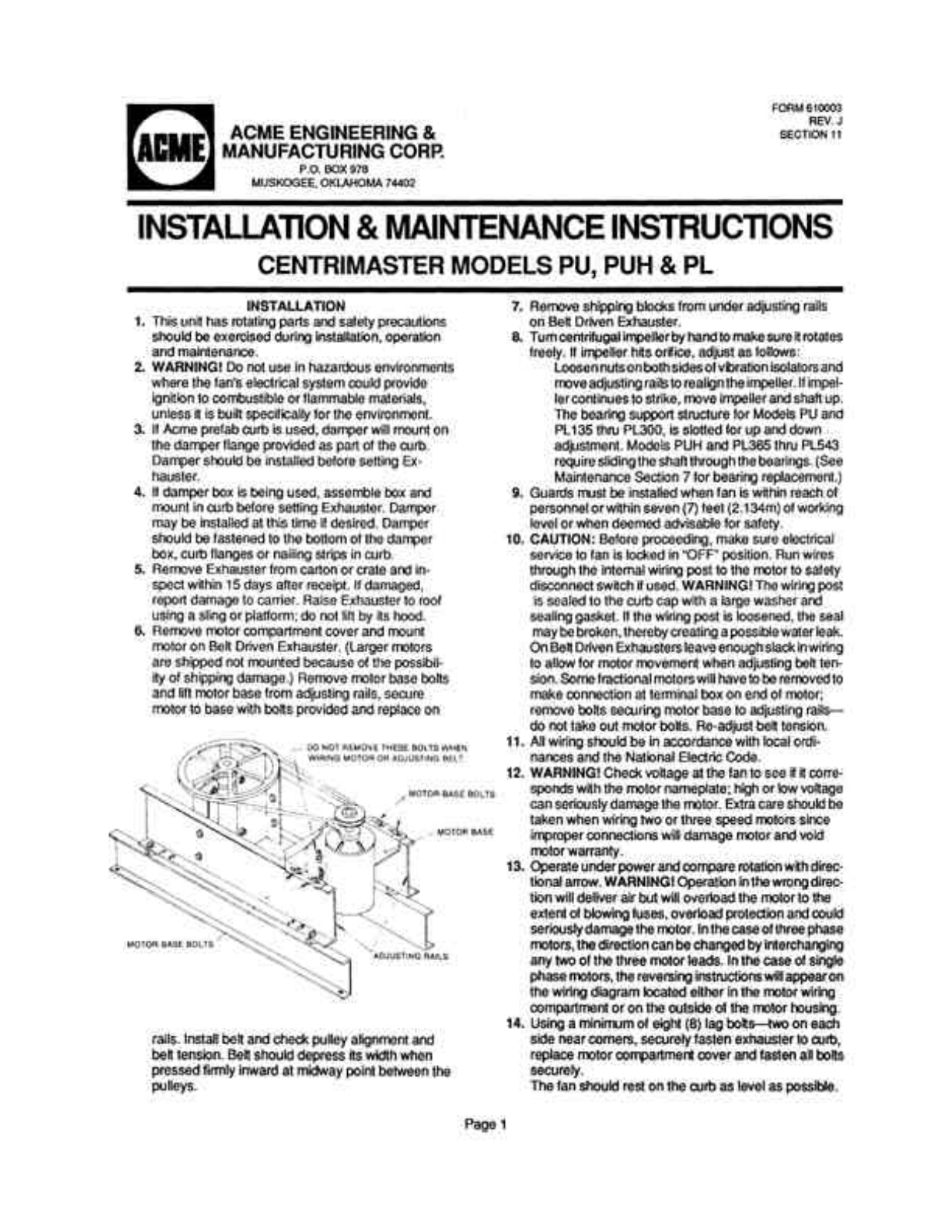 Acme Engineering PL Service Manual