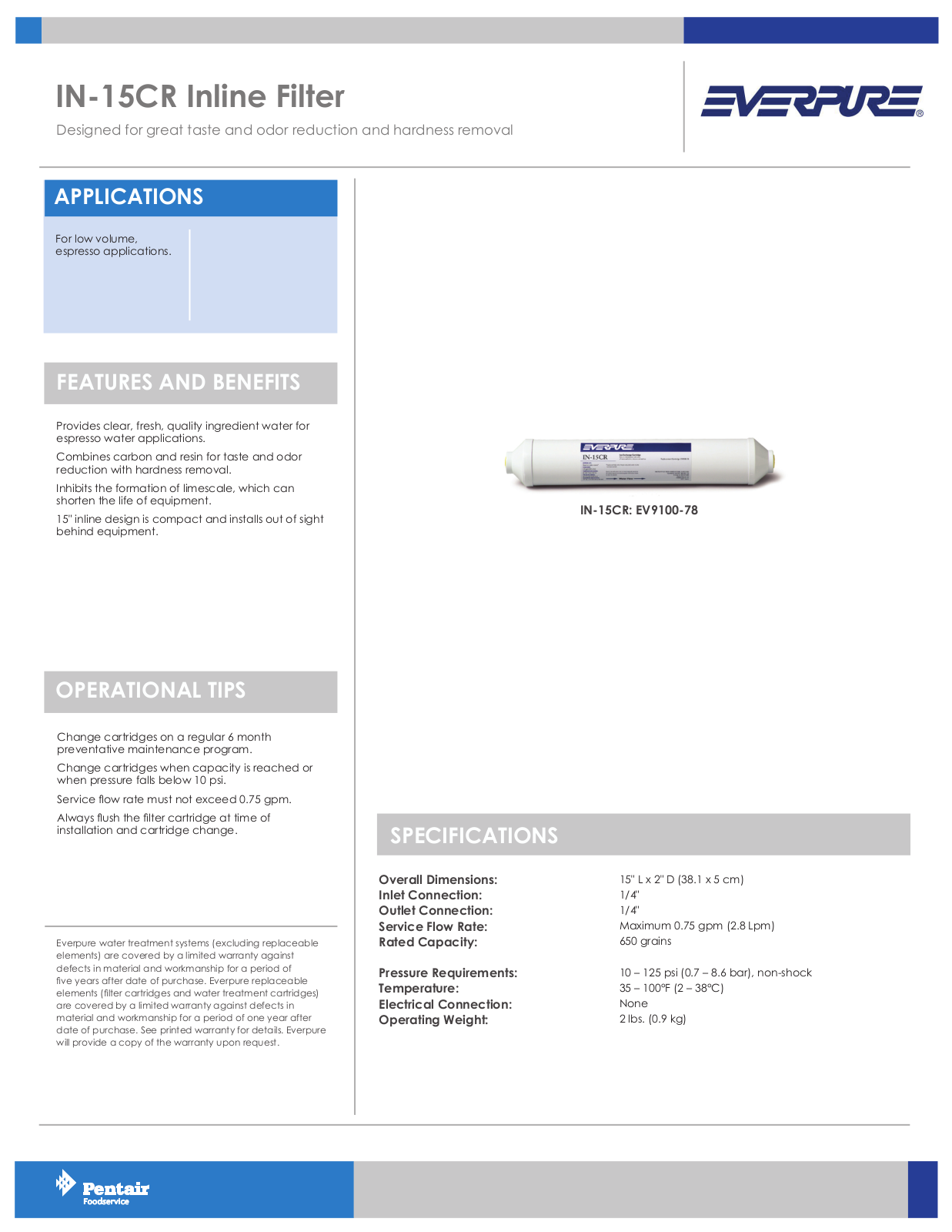 Pentair Everpure IN-15CR, EV9100-78 User Manual