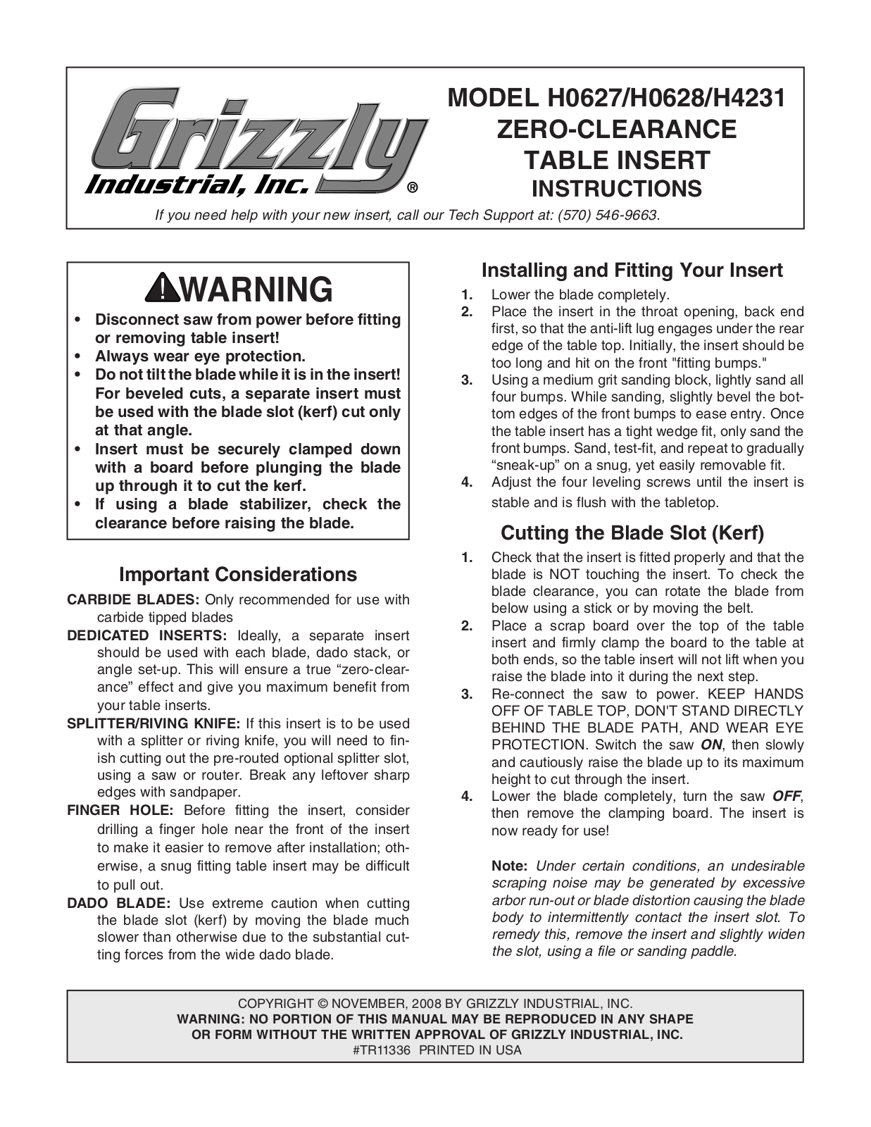 Grizzly H0627 User Manual