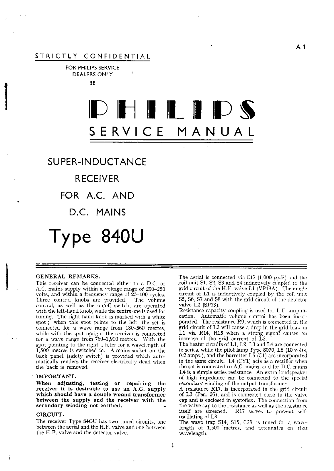 Philips 840-U Service Manual