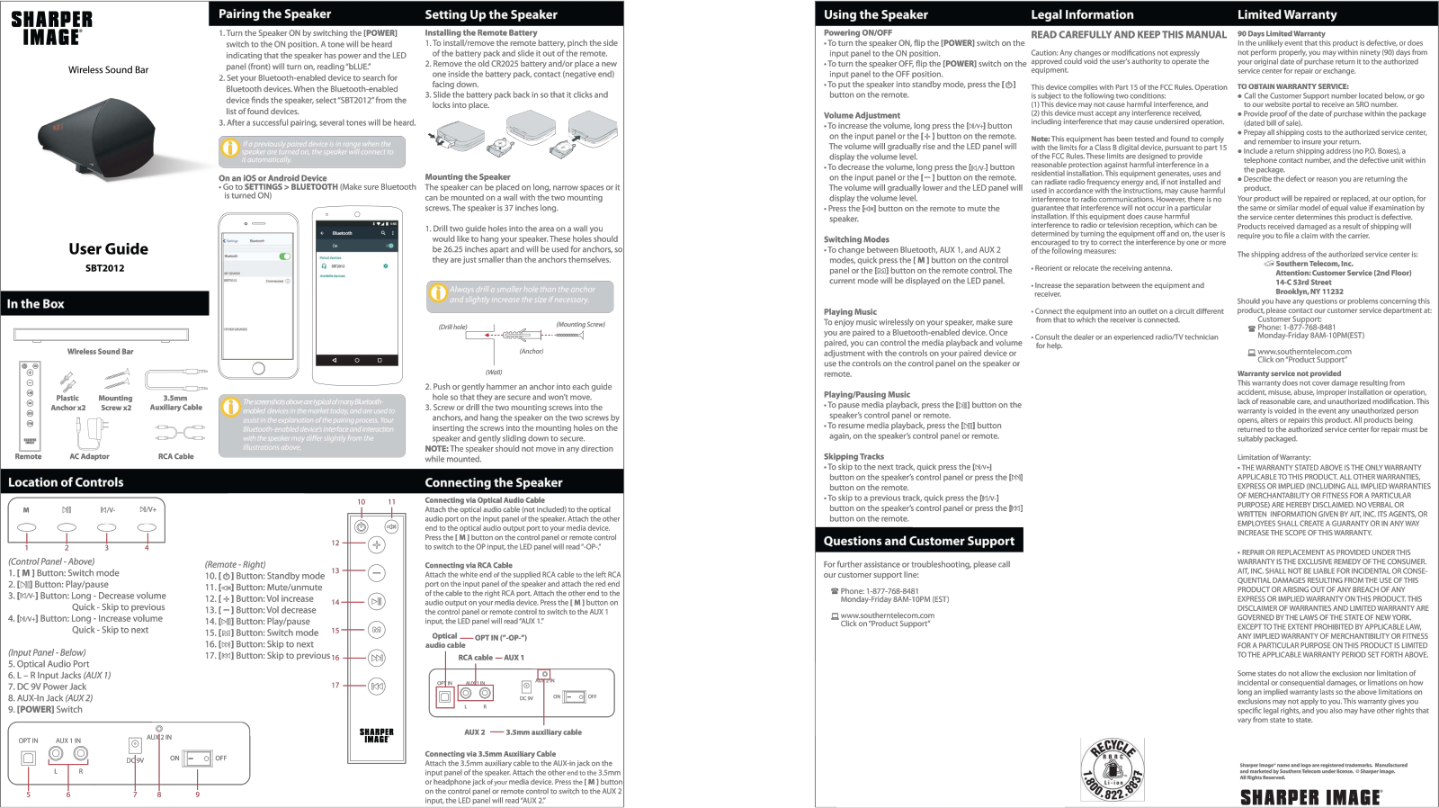 Sharper image SBT2012 User Manual