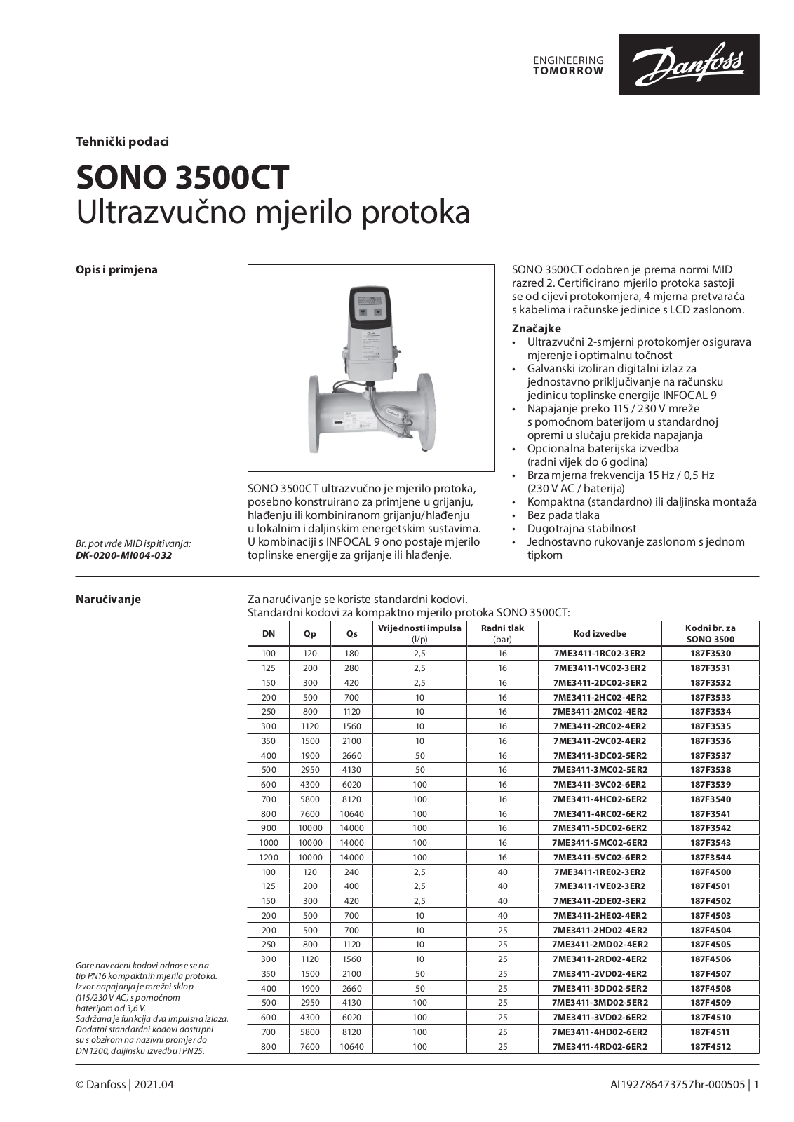 Danfoss SONO 3500CT Data sheet