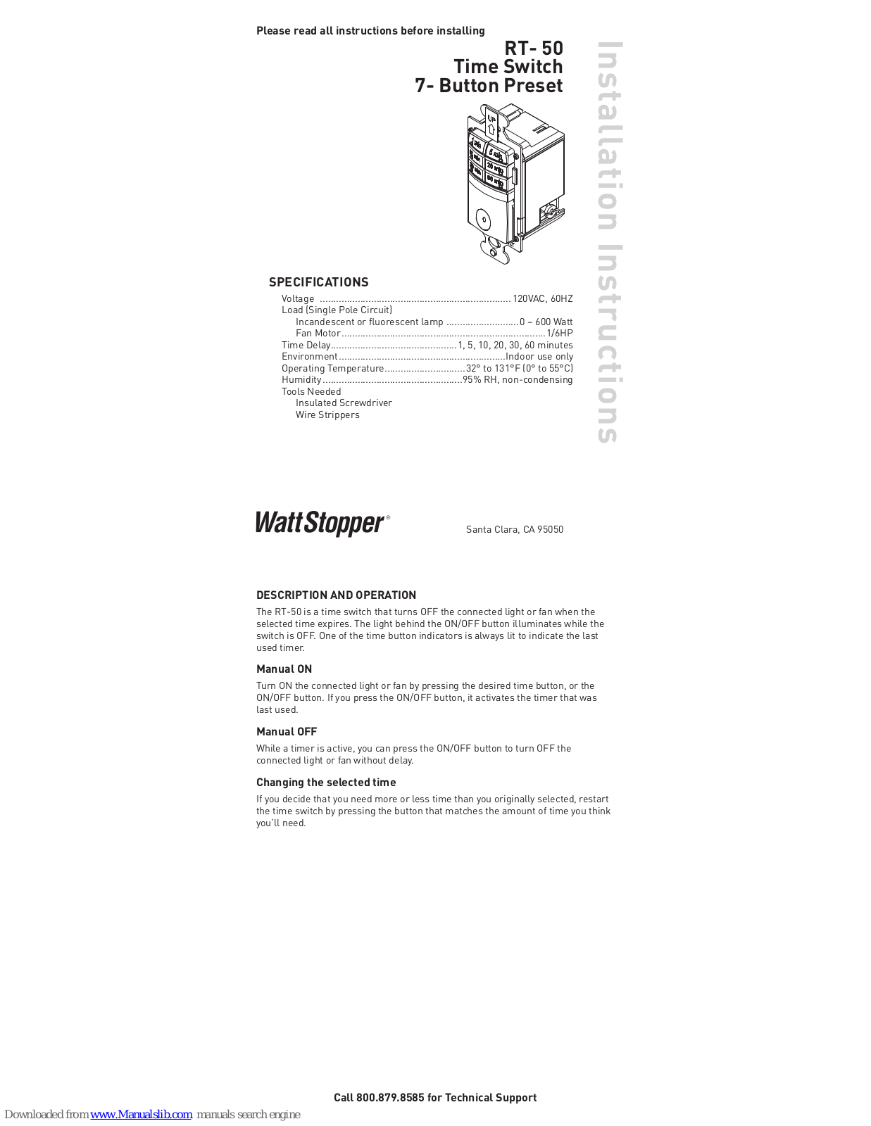 wattstopper RT-50 Installation Instructions - ManualMachine.com