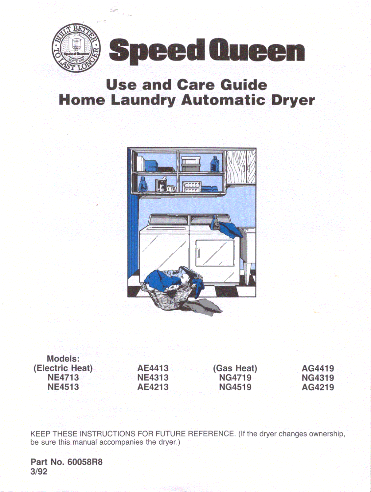 Speed Queen NE4713, AG4219, AE4213, NG4519, NG4719 User Manual