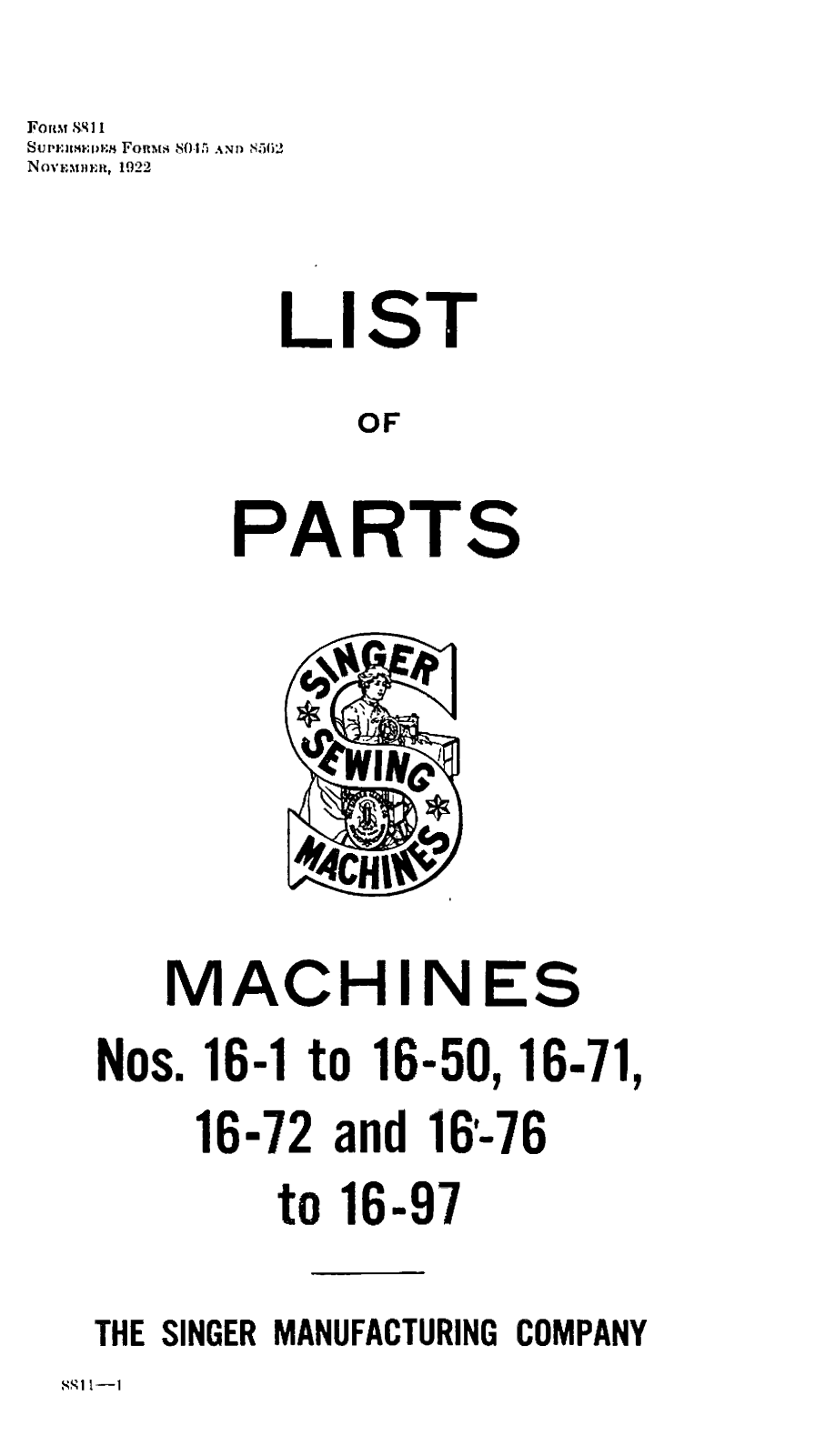 Singer 16-1, 16-2, 16-3, 16-4, 16-5 User Manual