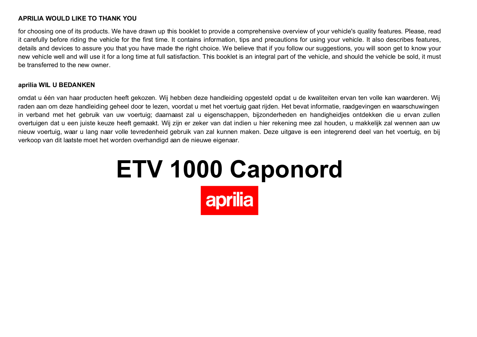 Aprilia ETV 1000 Caponord 2007 Owner's manual