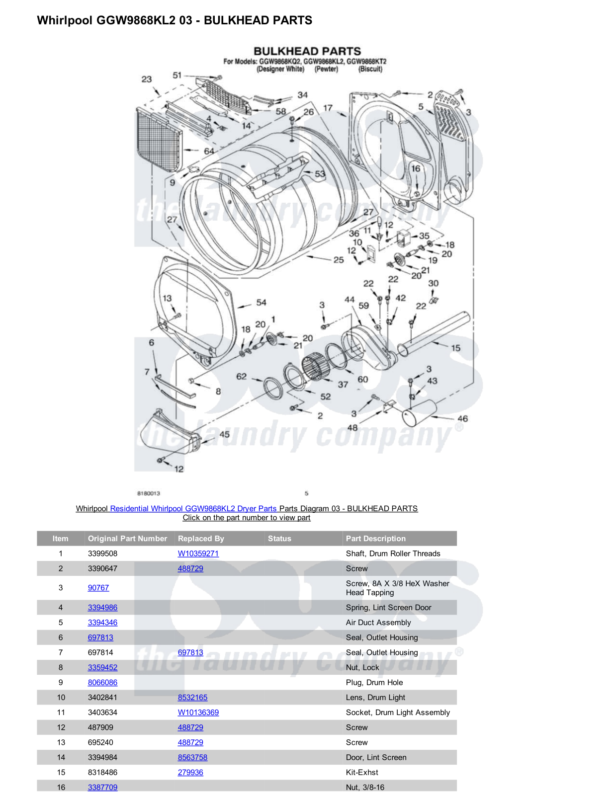 Whirlpool GGW9868KL2 Parts Diagram