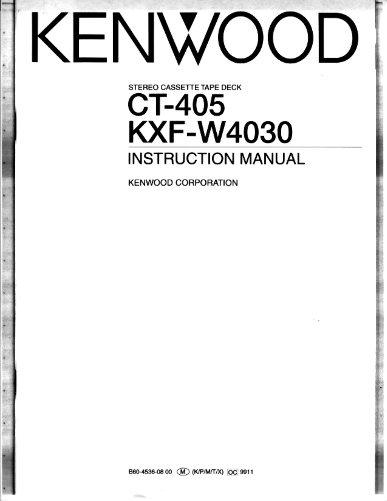 Kenwood KXF-W4030, CT-405 Owner's Manual