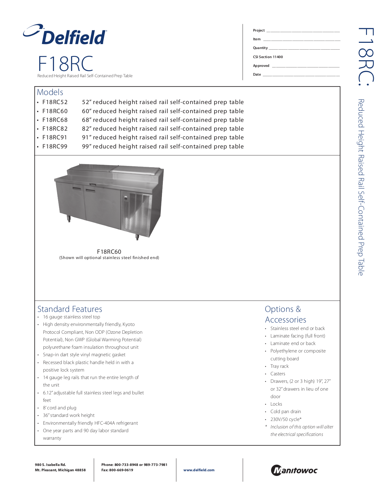 Delfield F18RC60 User Manual