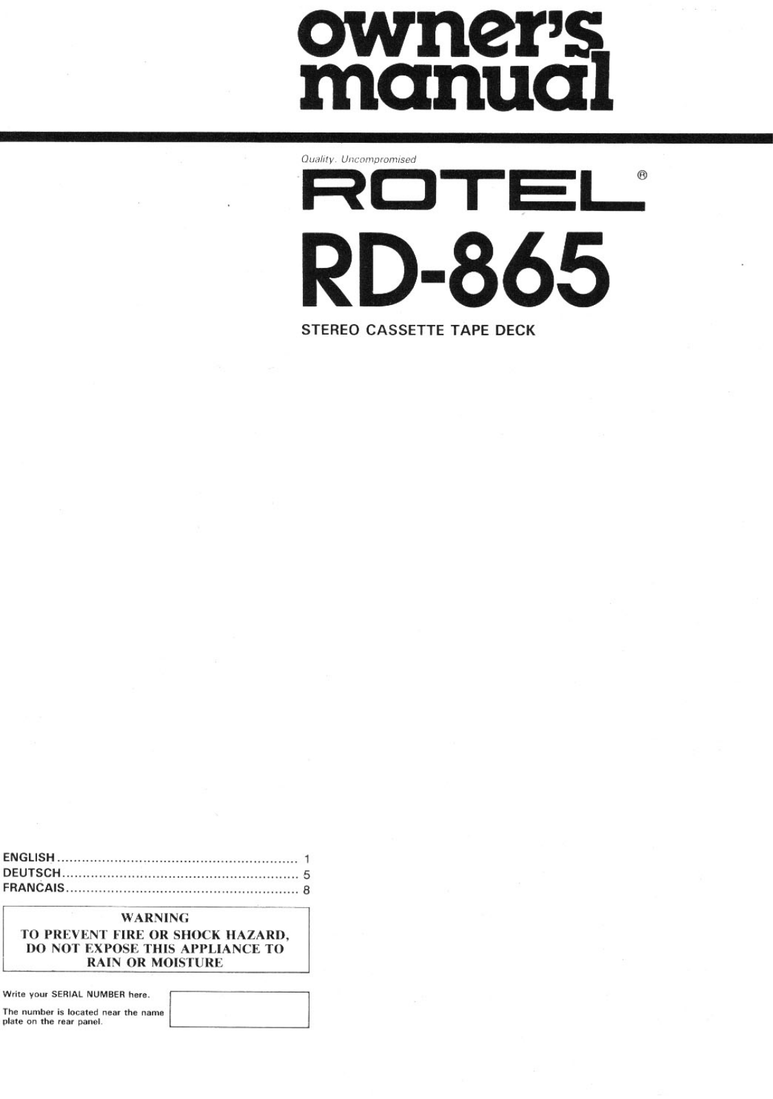 Rotel RD-865 User Manual