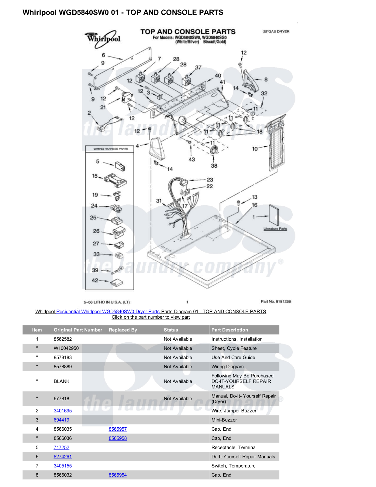 Whirlpool WGD5840SW0 Parts Diagram