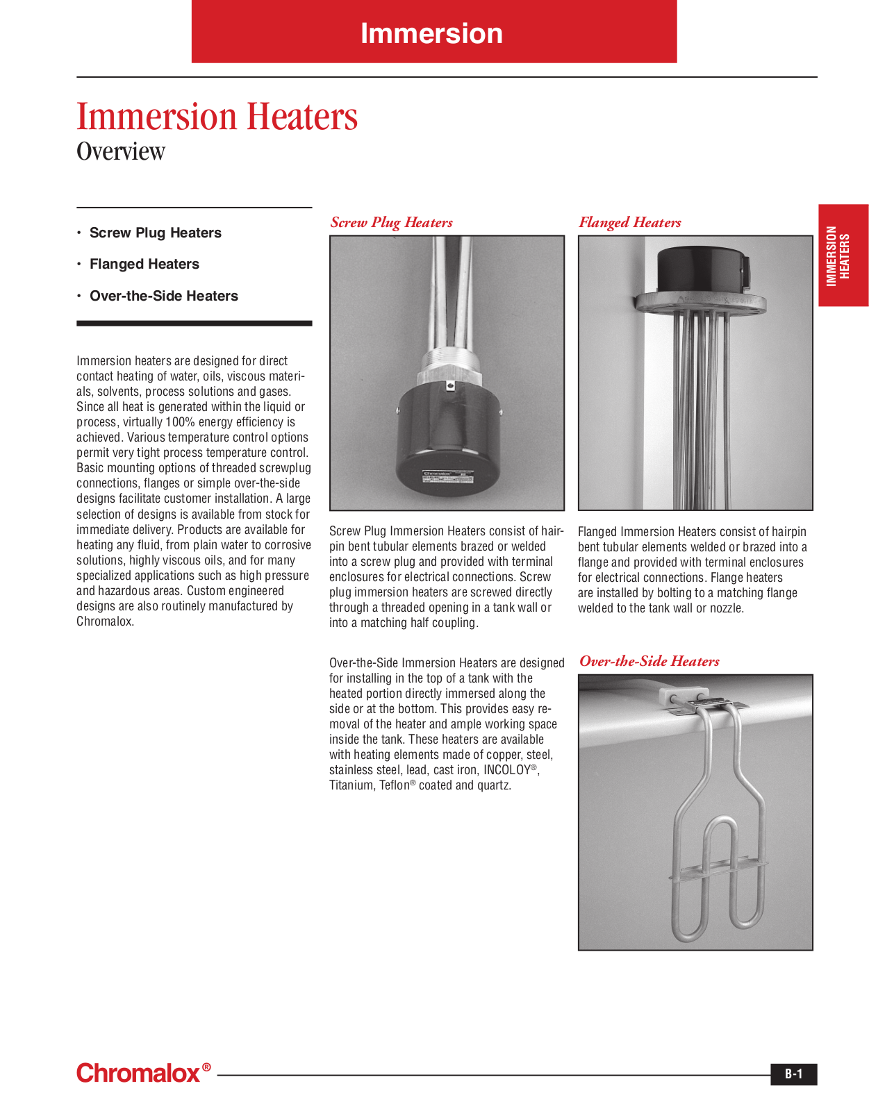 Chromalox Immersion Heaters General Product Line Information