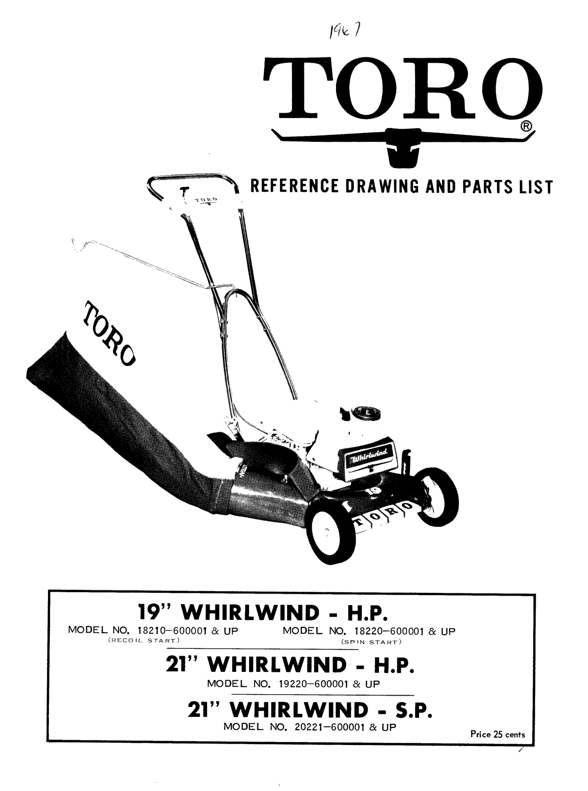 Toro 18210, 20221 Parts Catalogue