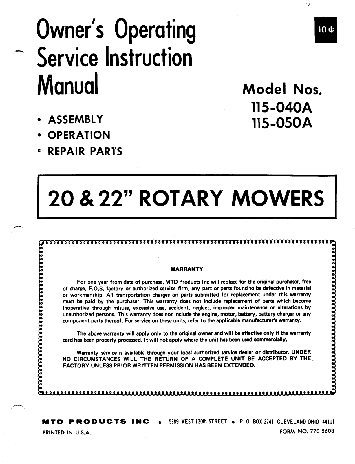 Bolens 115-050A User Manual