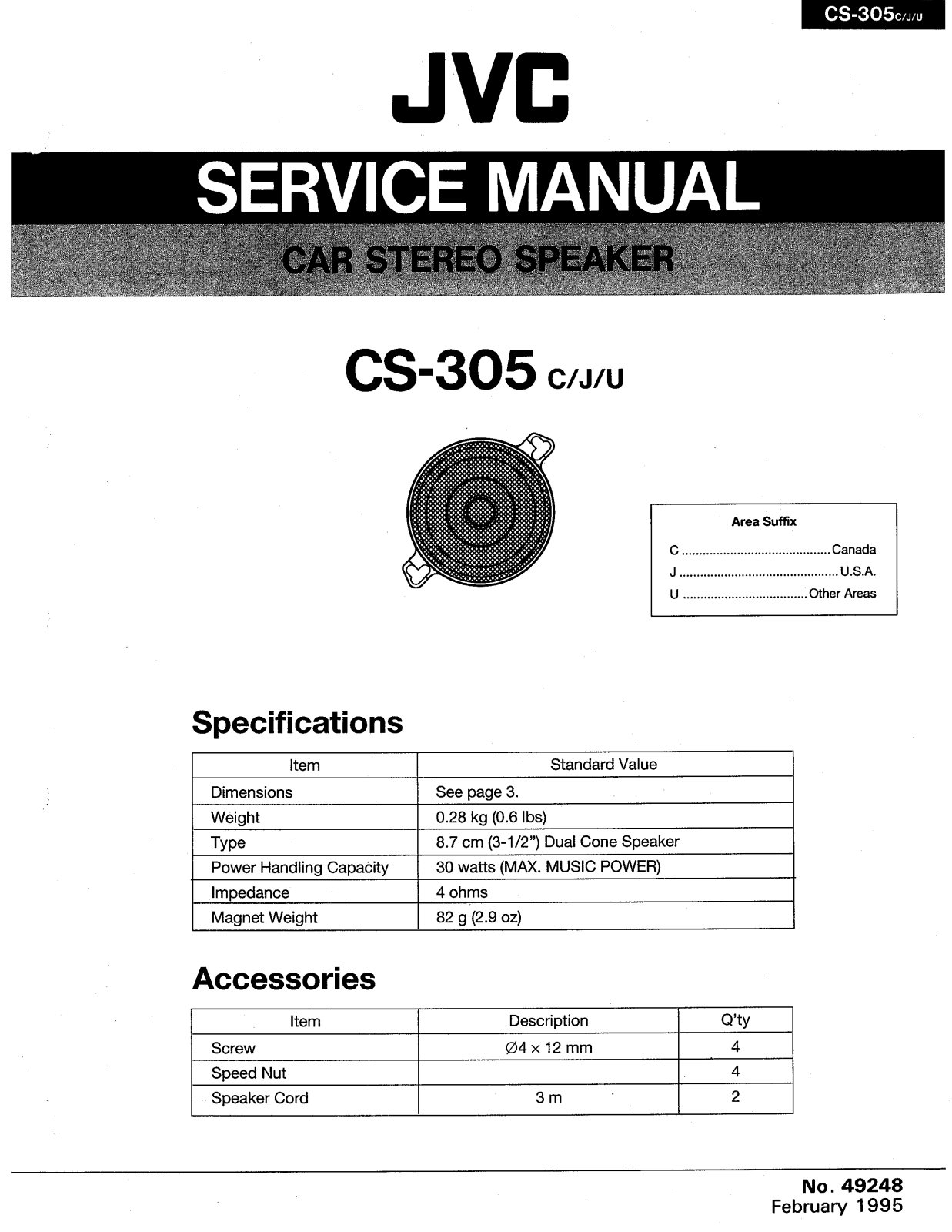 JVC CS-305C, CS-305J, CS-305U Service Manual