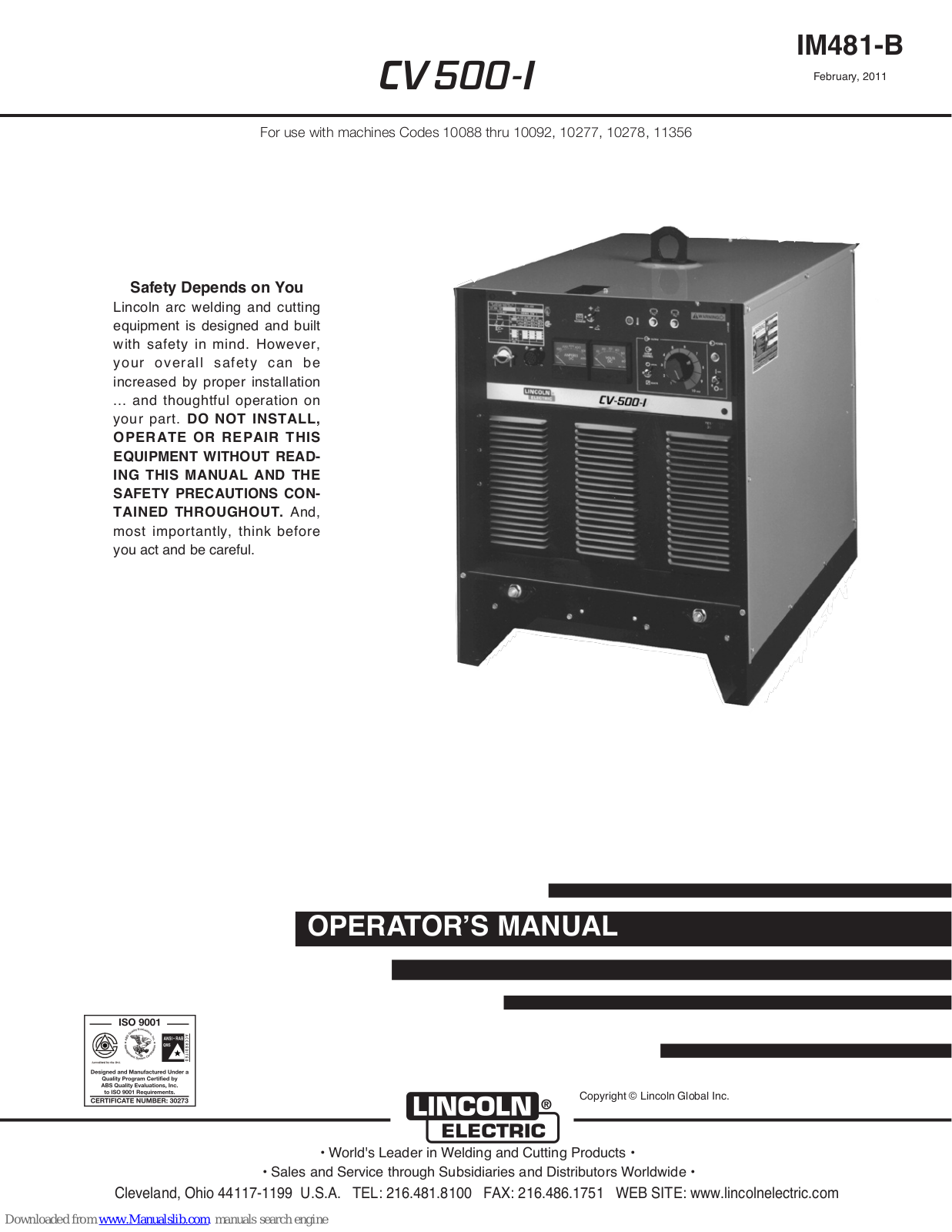 Lincoln Electric IM481-B, CV 500-I Operator's Manual