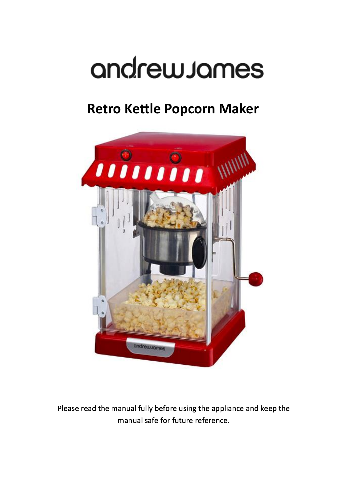 Andrew James Classic Kettle Popcorn Maker User Manual