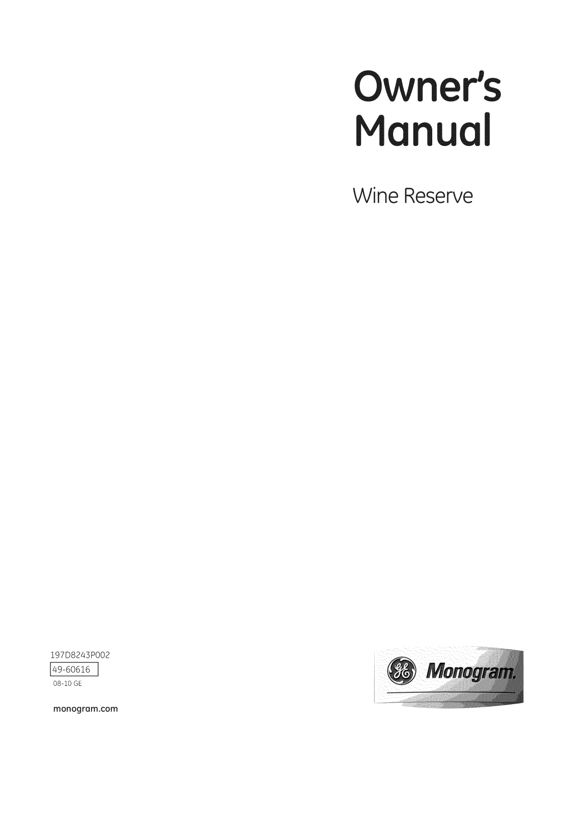 GE ZIW30GNZAII Owner’s Manual