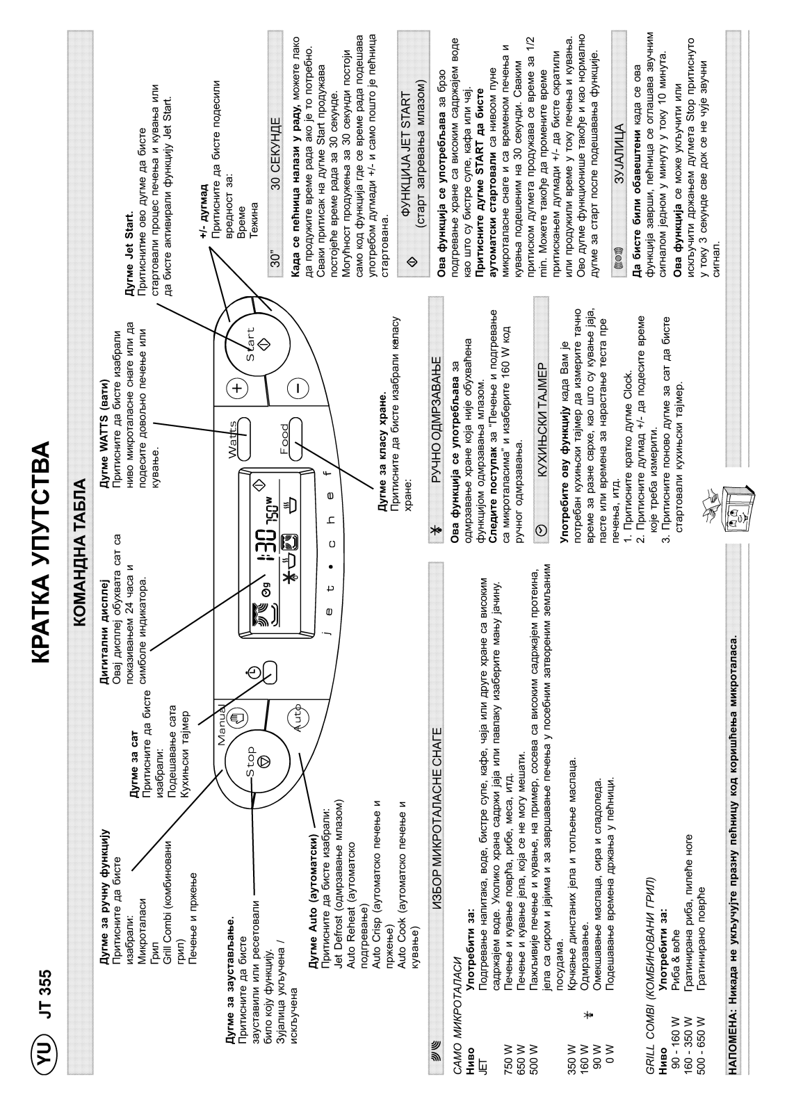 Whirlpool JT 355 white, JT 355 alu, JT 355 black Quick reference guide