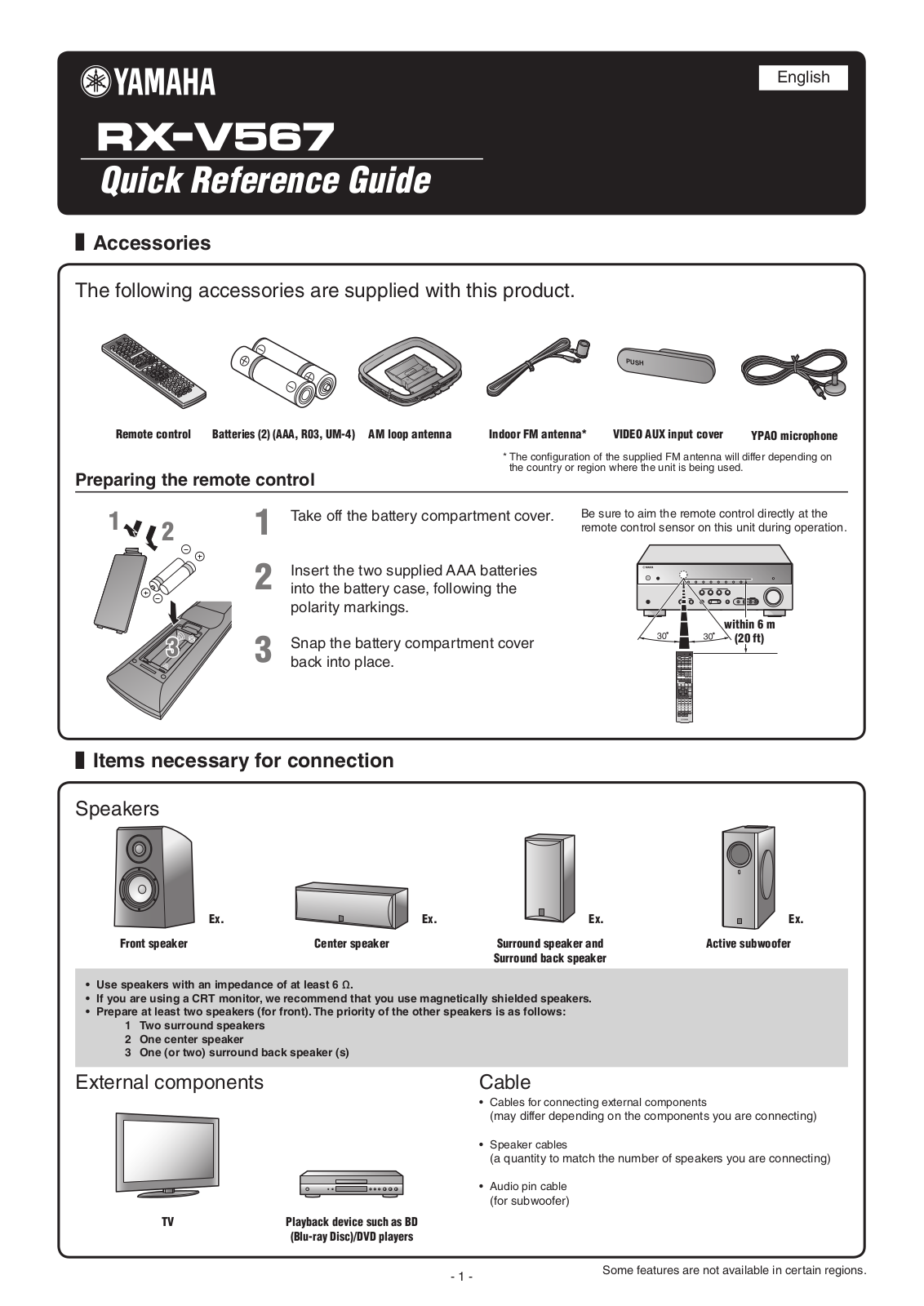 Yamaha RX-V567BL Quick Reference Manual