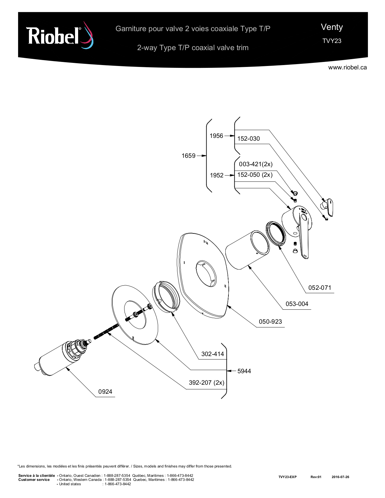 Riobel TVY23C Part List