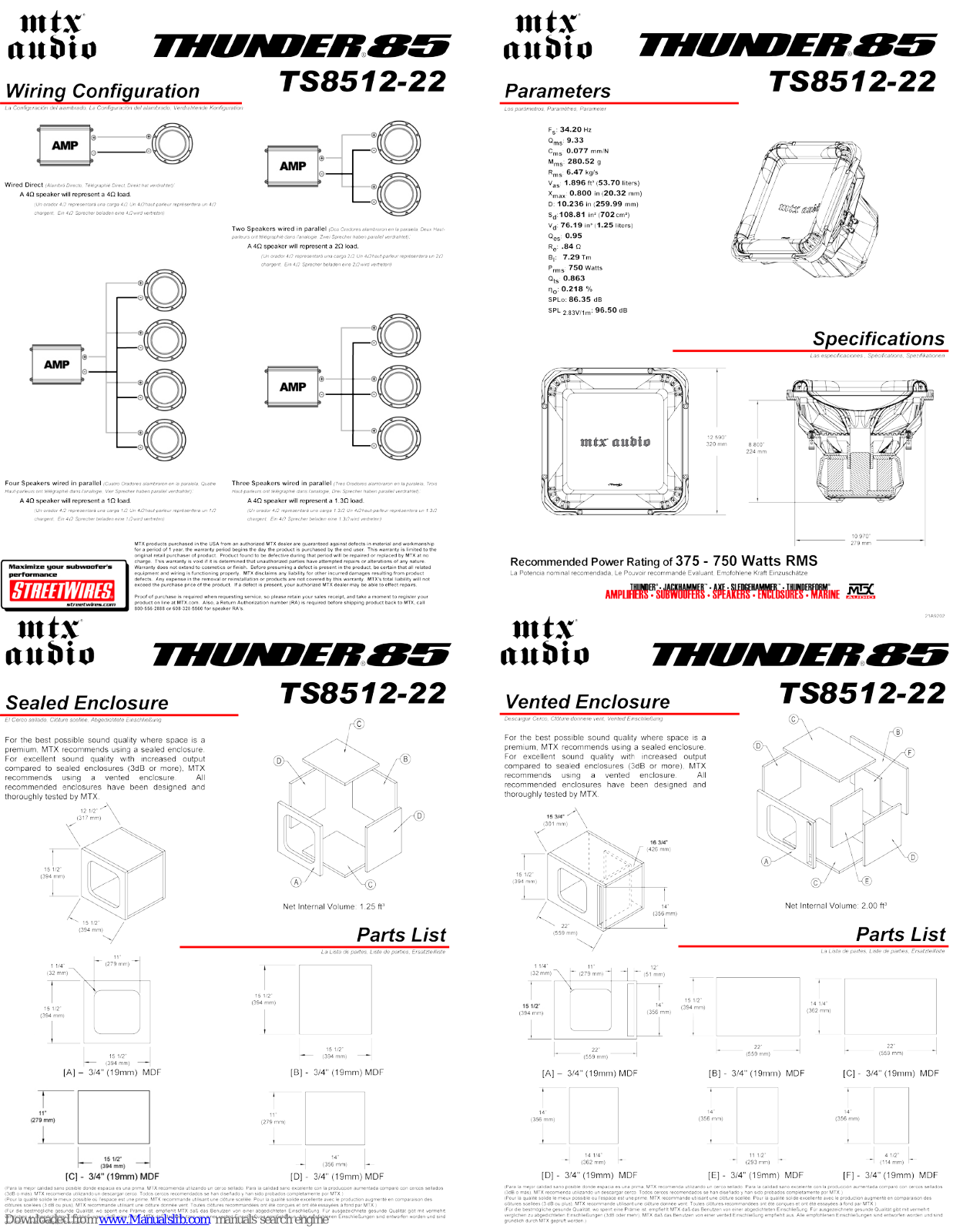 MTX Thunder TS8512-22, Thunder 85 Connection Manual - ManualMachine.com