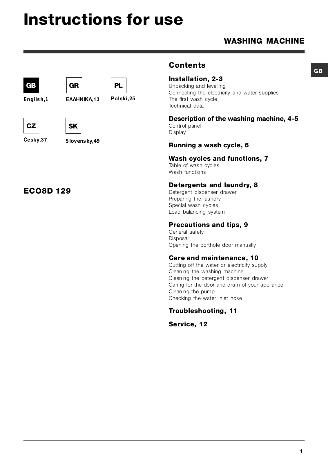 Hotpoint ECO8D 129 User Manual