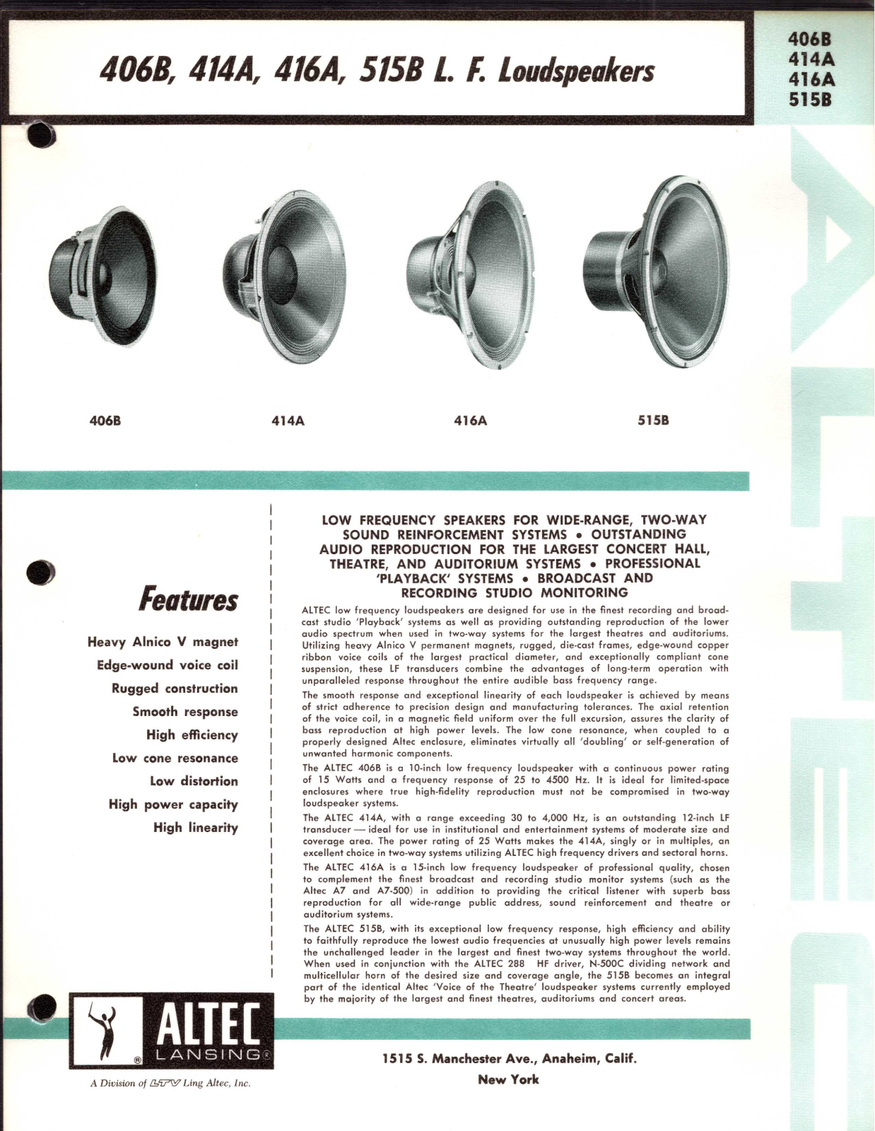 Altec lansing 406B, 416A User Manual