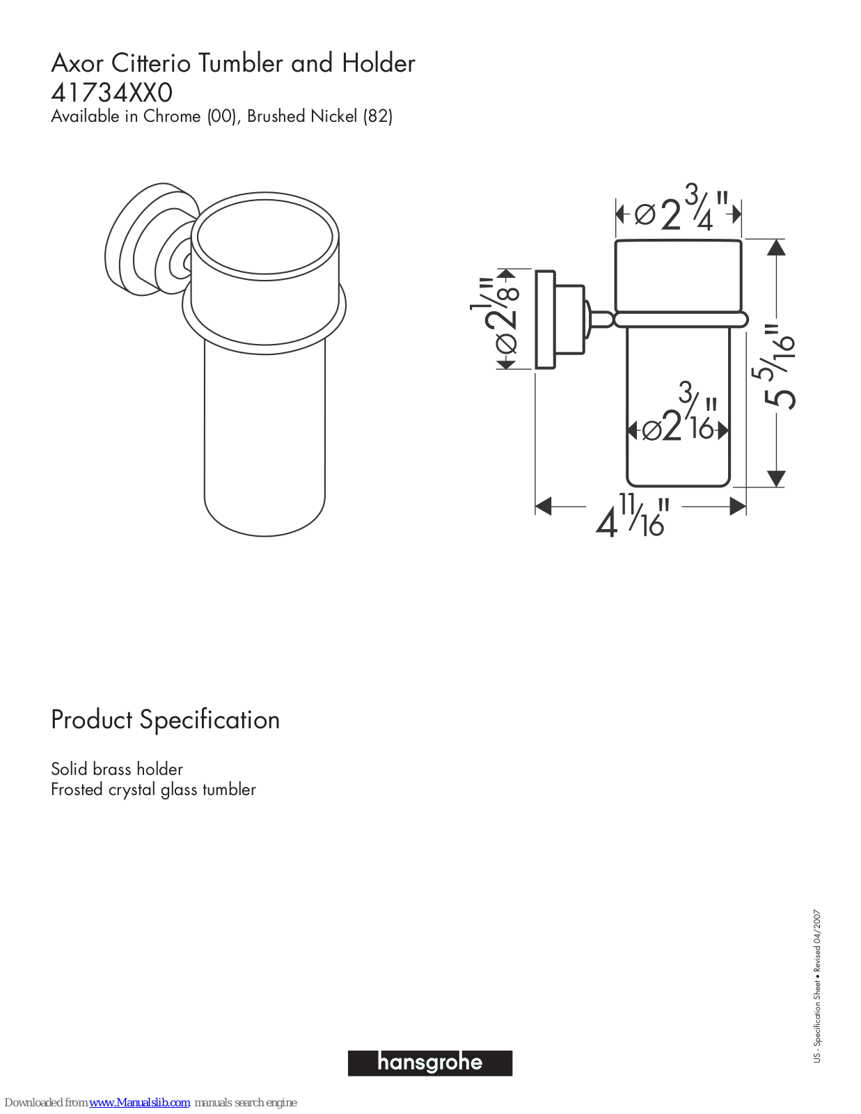 Axor 41734000, 41734820 Specification