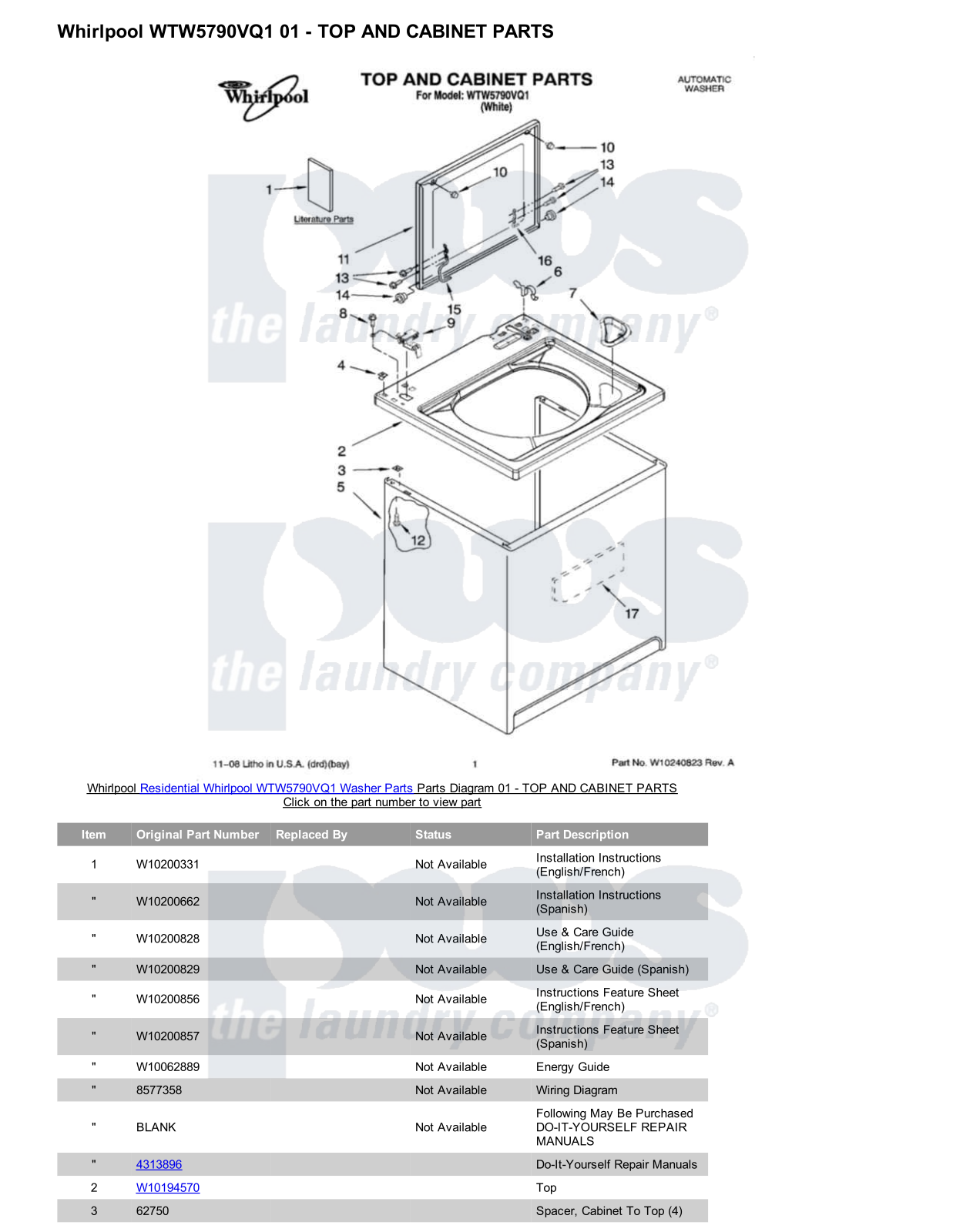 Whirlpool WTW5790VQ1 Parts Diagram