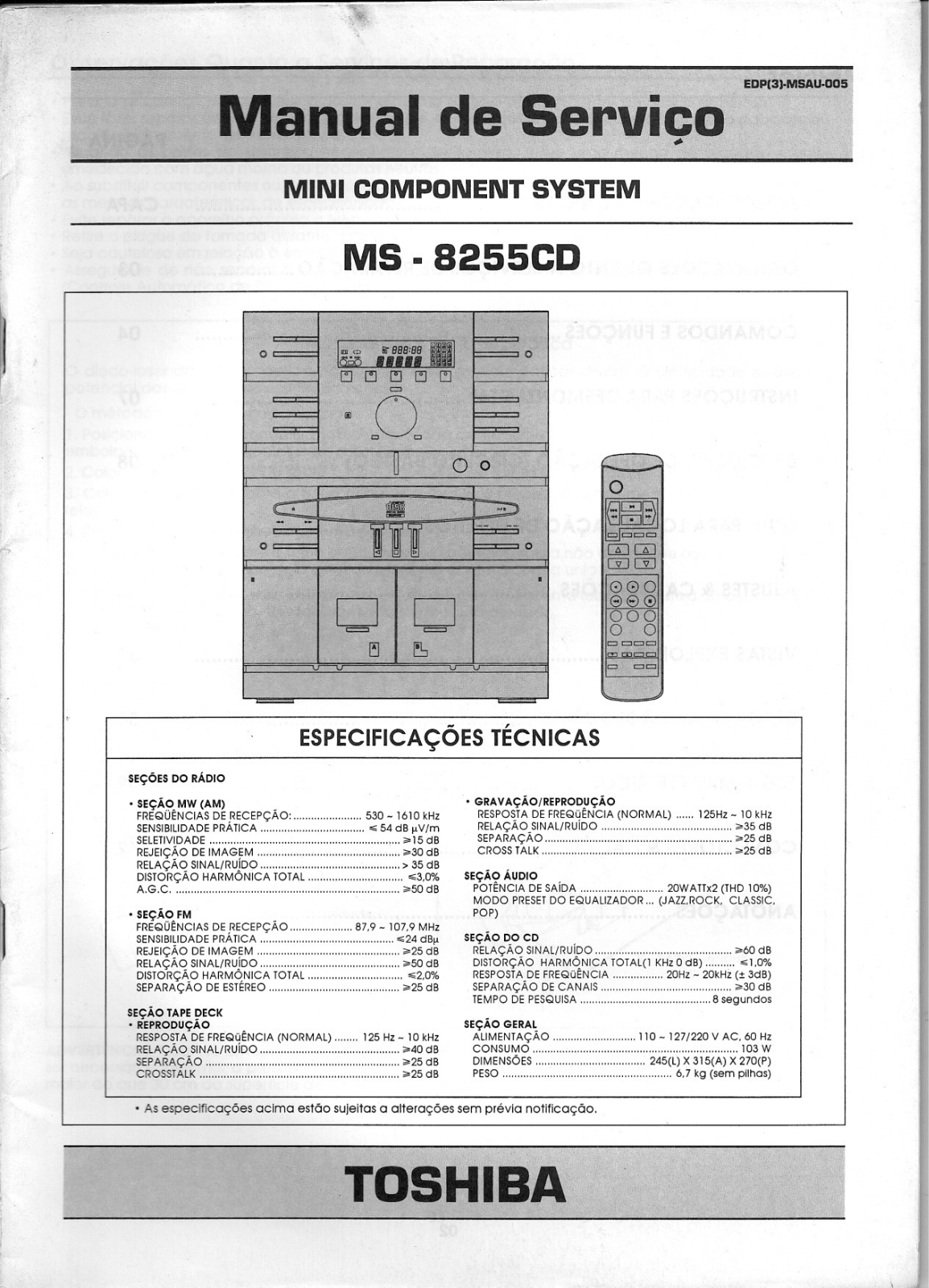 Toshiba MS-8255-CD Service manual