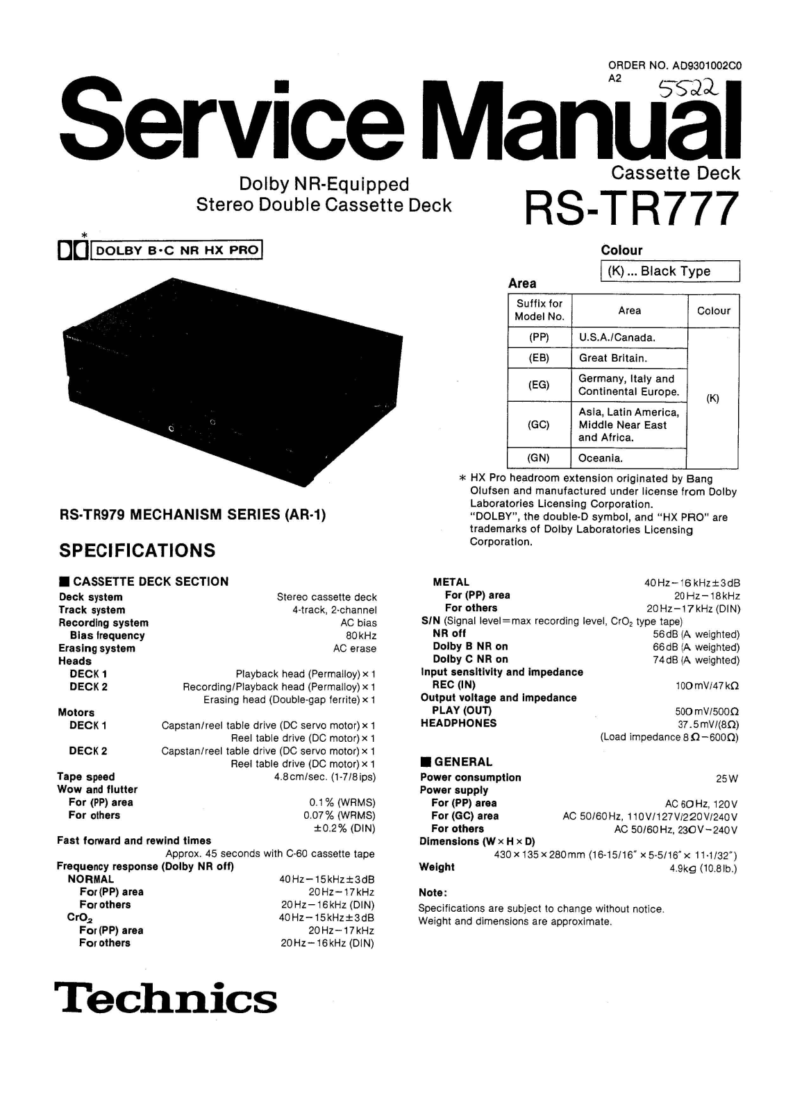 Technics RS-TR777 Service Manual
