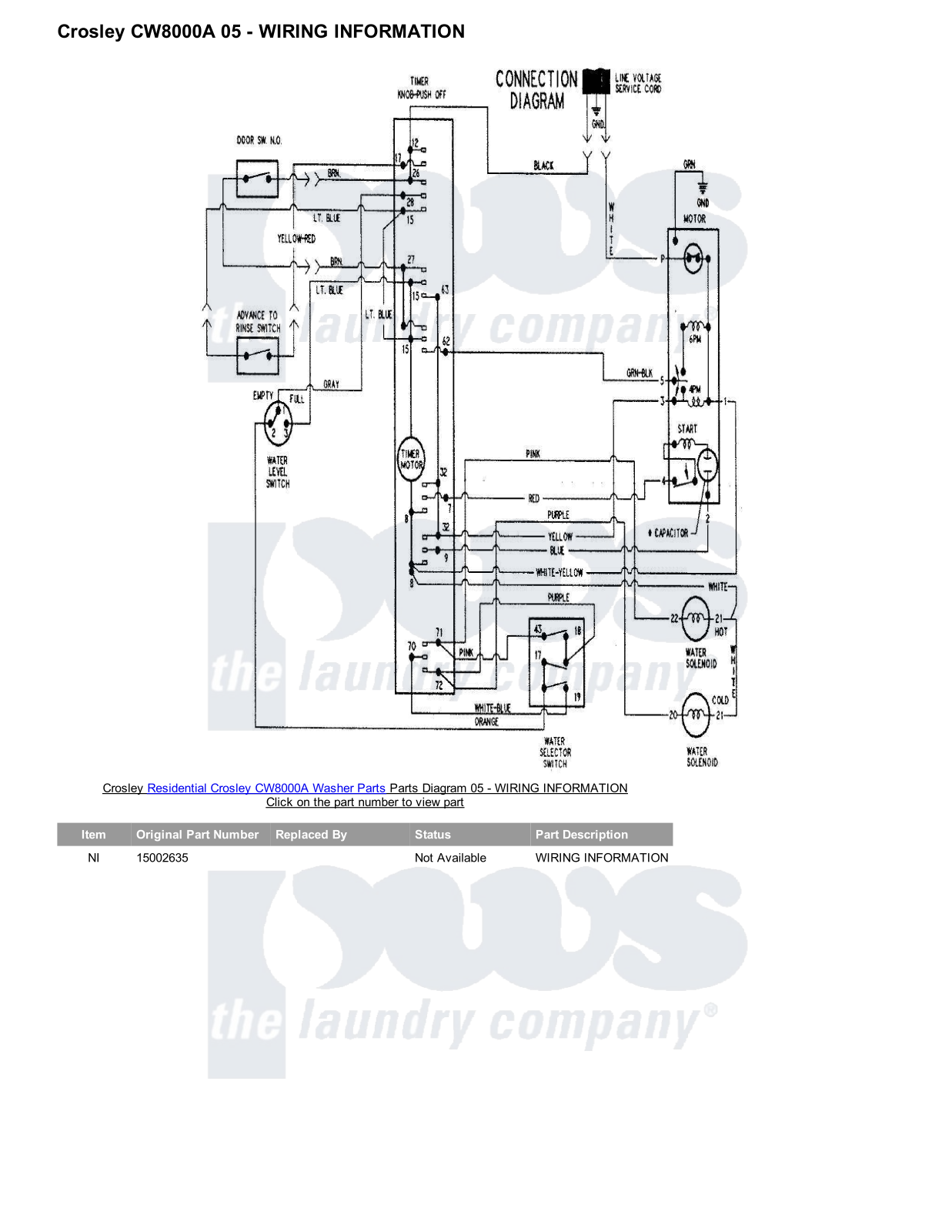 Crosley CW8000A Parts Diagram