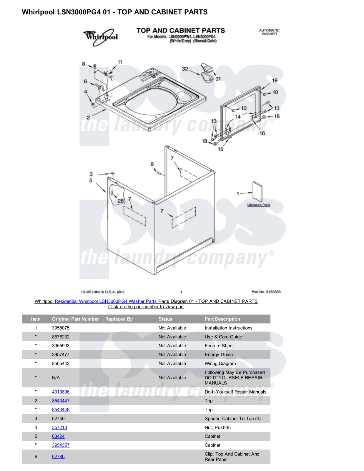 Whirlpool LSN3000PG4 Parts Diagram