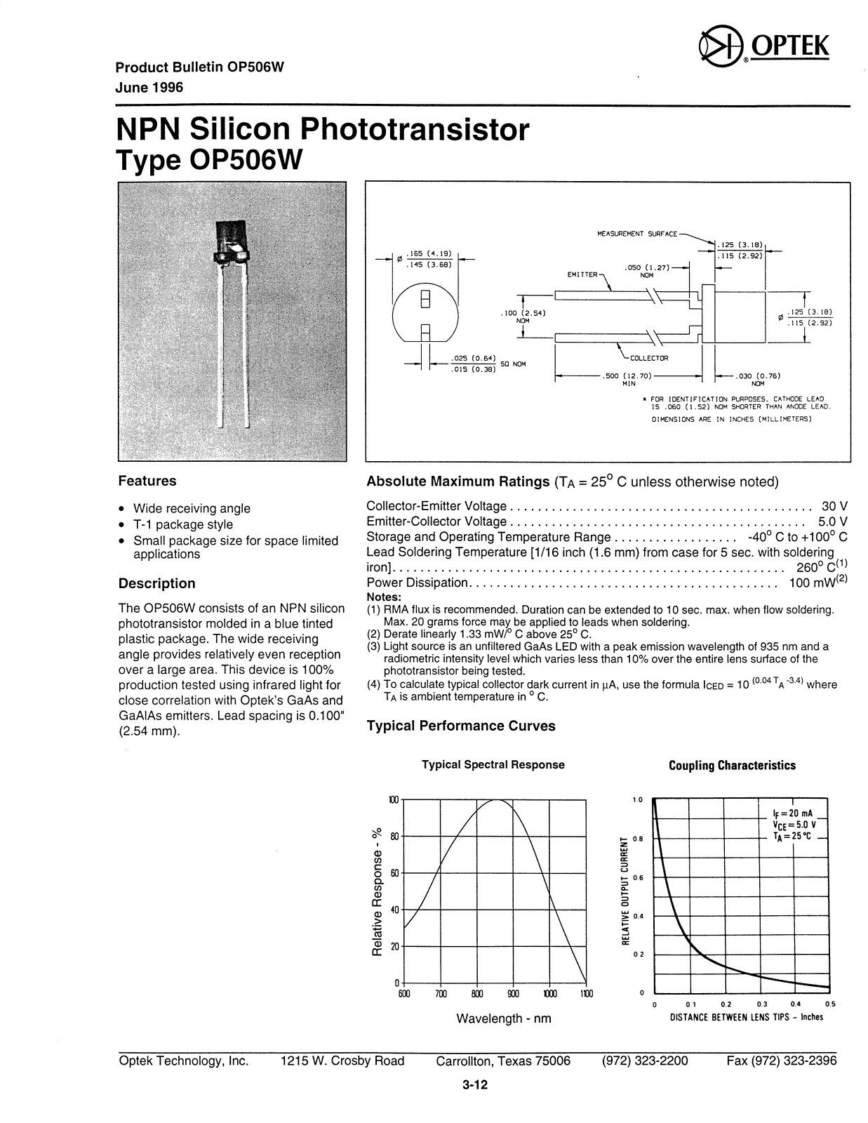 OPTEK OP506W Datasheet