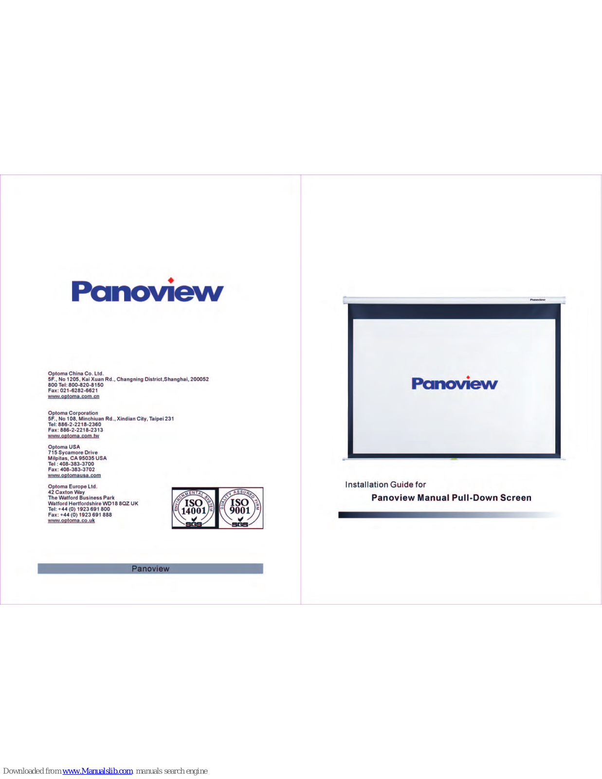 Optoma Panoview DS-3084PMS, Panoview DS-3100PMS, Panoview DS-9092PMS Installation Manual