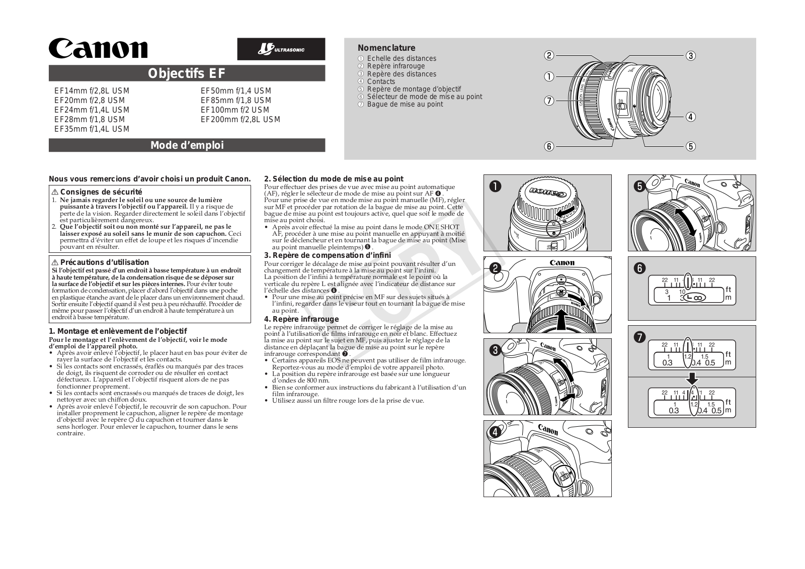 CANON EF 20, EF 28, EF 35, EF 85 User Manual