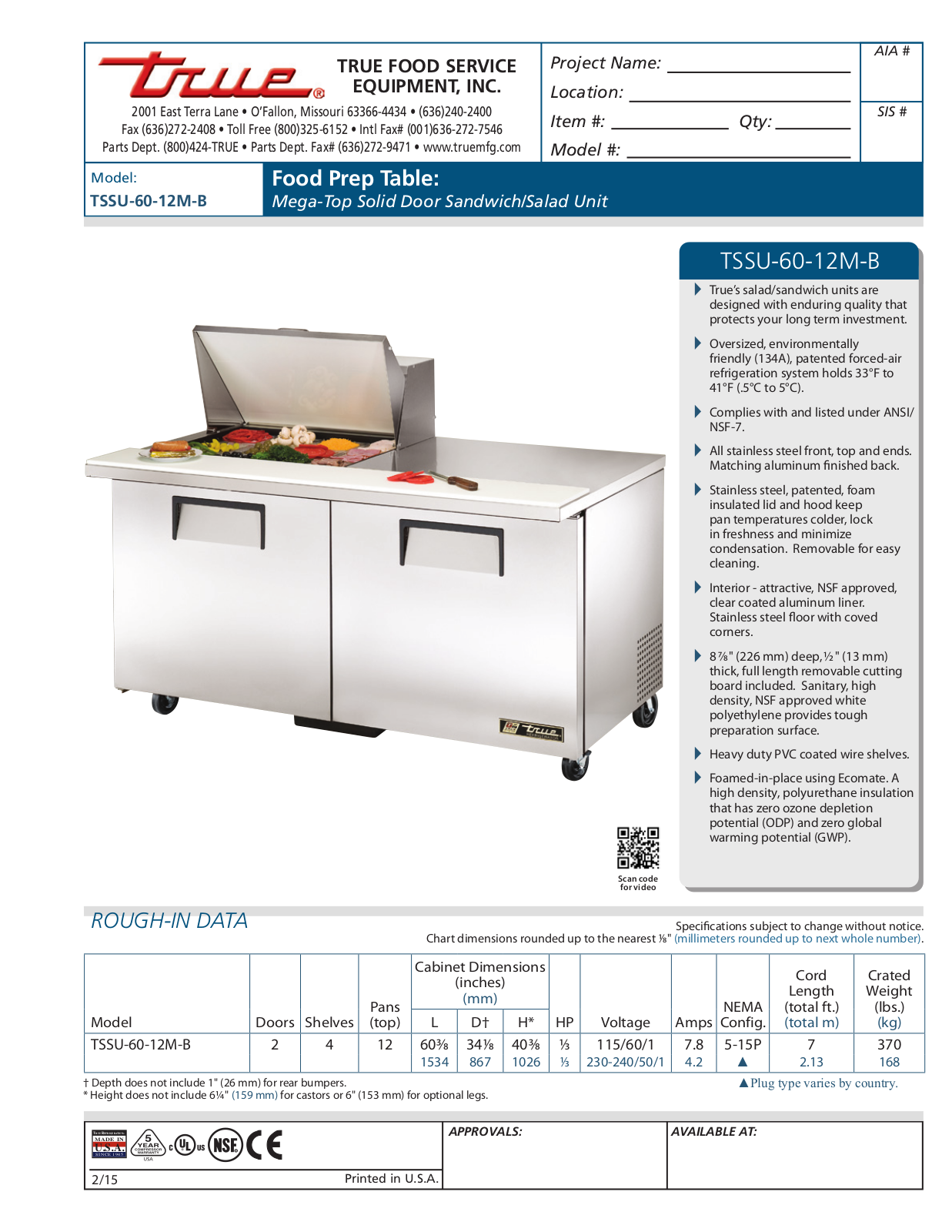 True TSSU-60-12M-B User Manual