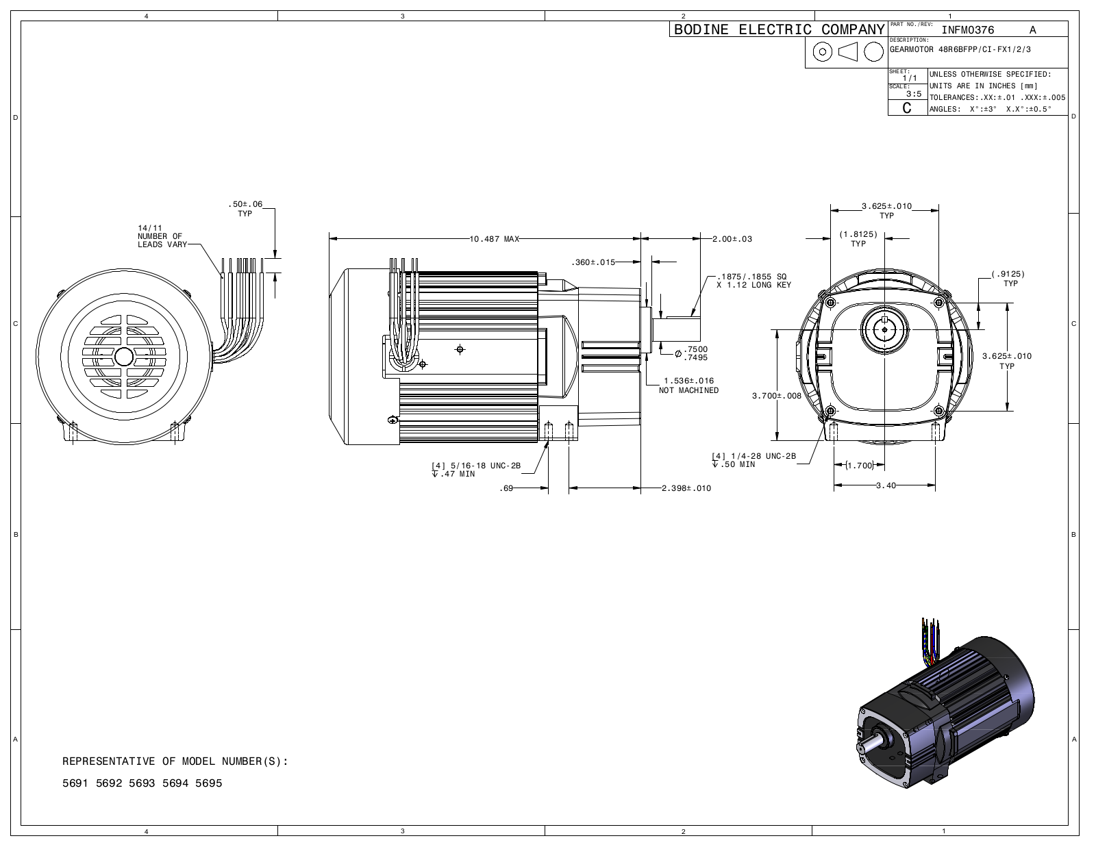 Bodine 5691, 5692, 5693, 5694, 5695 Reference Drawing